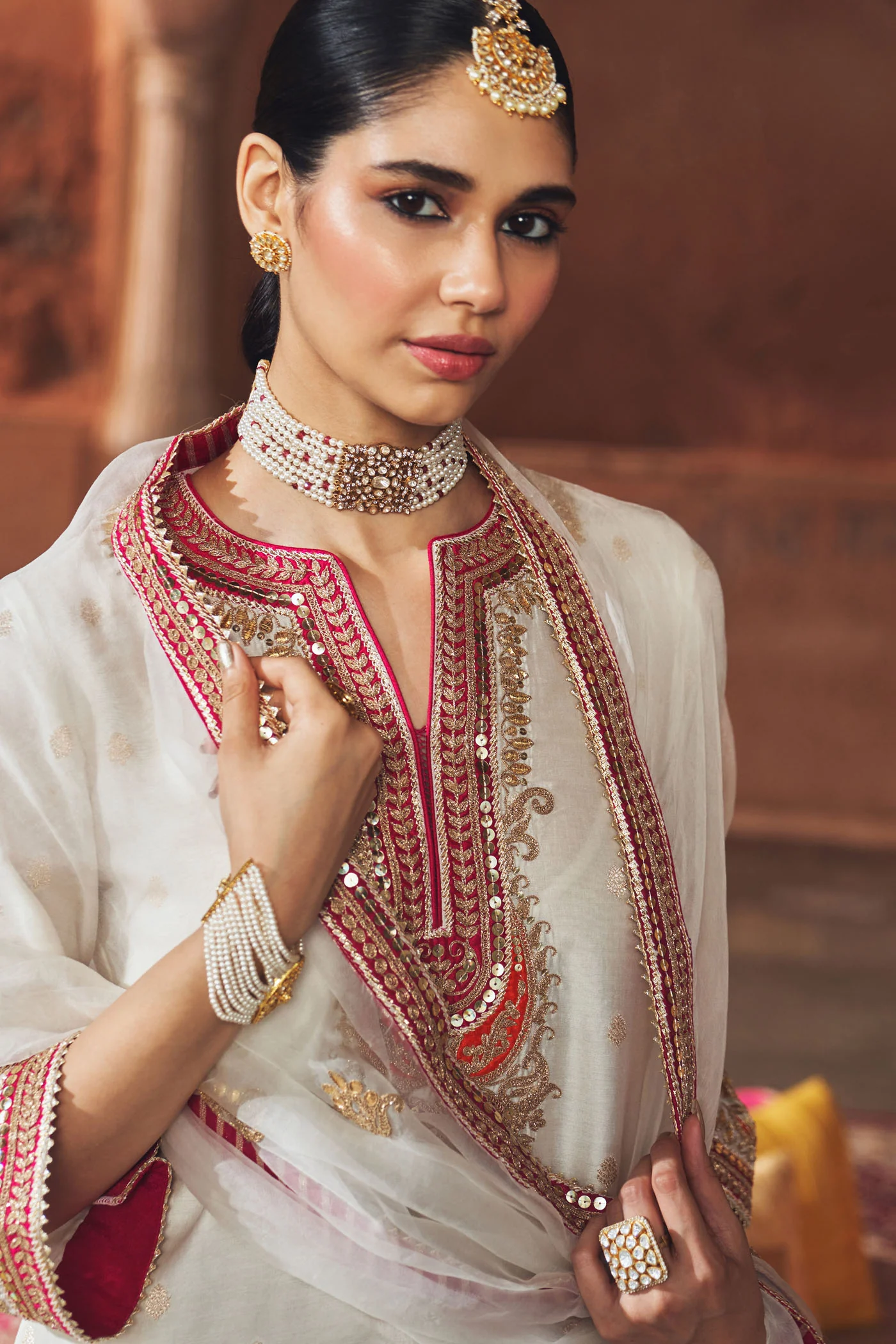 MEHWISH - DAISY IVORY SHORT KURTA WITH SALWAR AND DUPATTA - Image 5