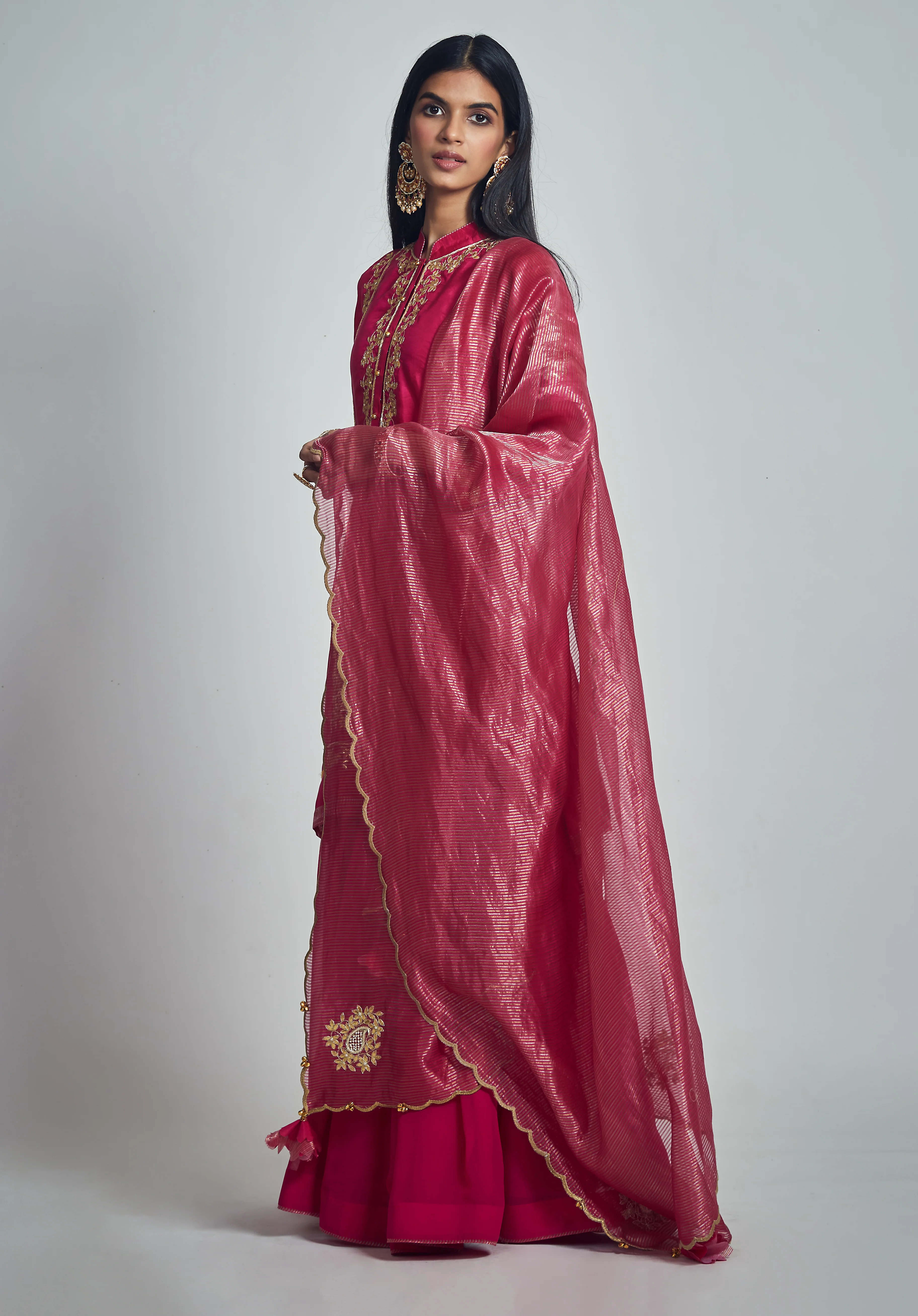 Nasira- Rani Hotpink Habutai silk Gota patti embroidered kurta with garara and dupatta - Image 3