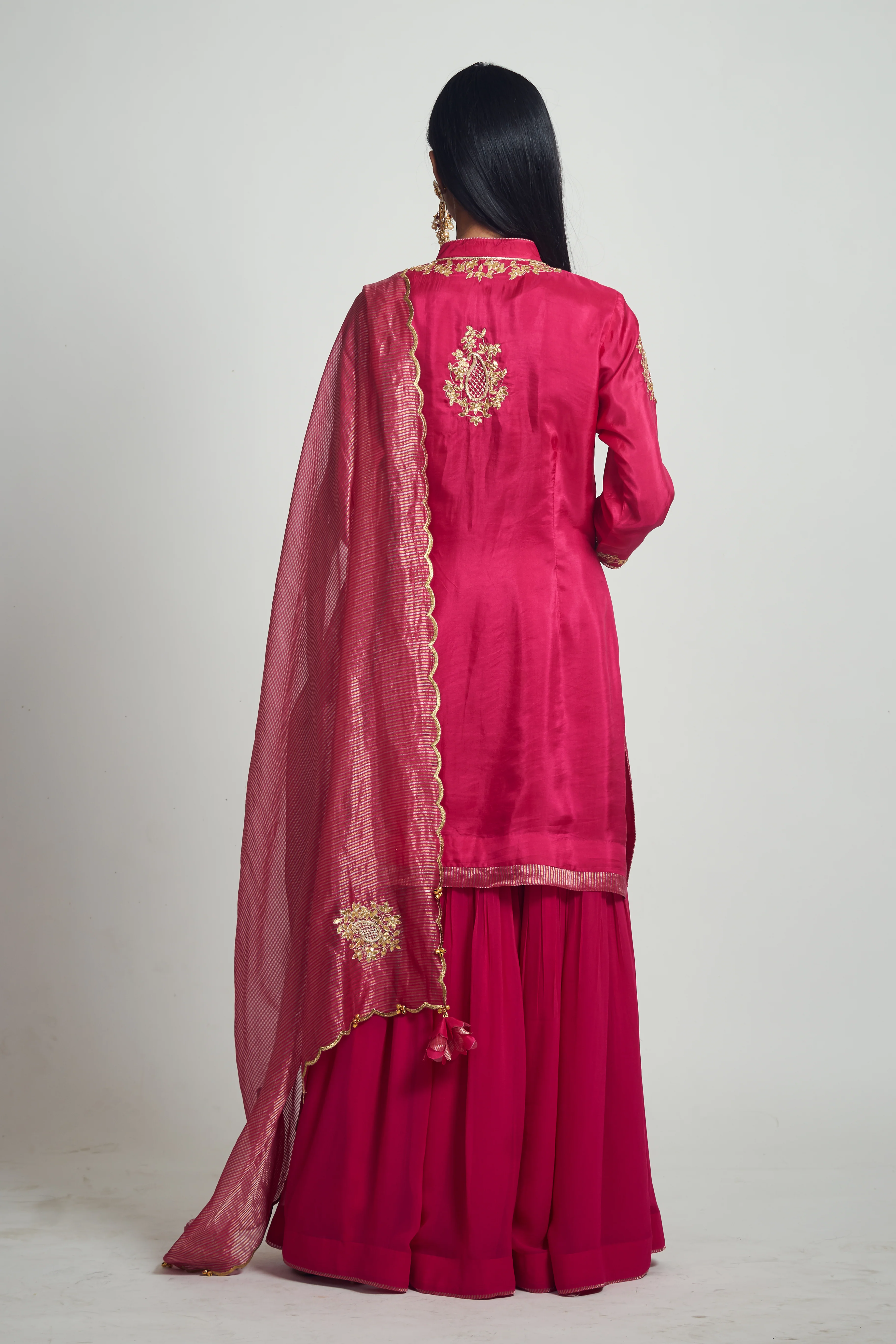 Nasira- Rani Hotpink Habutai silk Gota patti embroidered kurta with garara and dupatta - Image 4