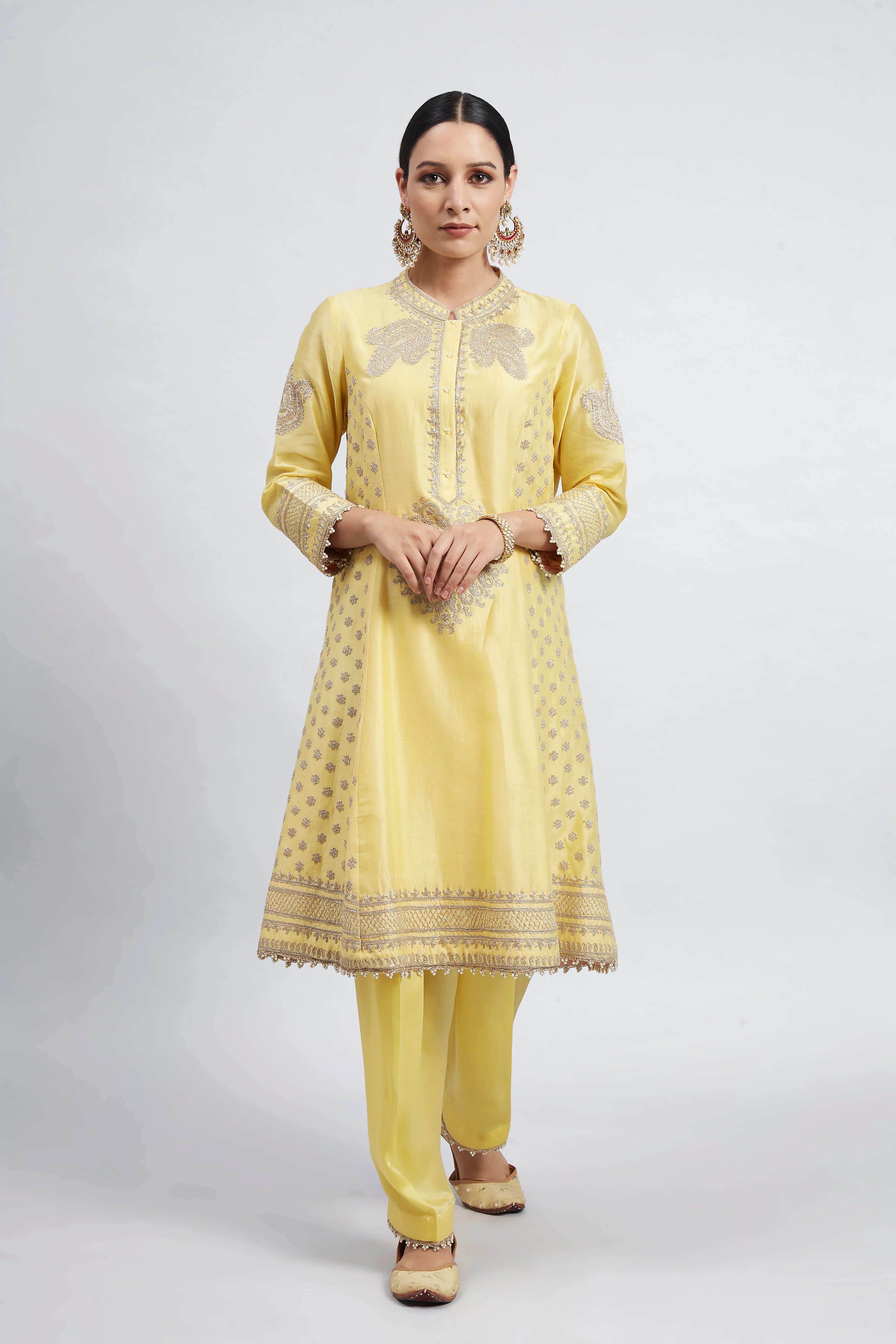 Naazira- Daffodil Yellow Tilla Embroidered Kurta Set - Image 4