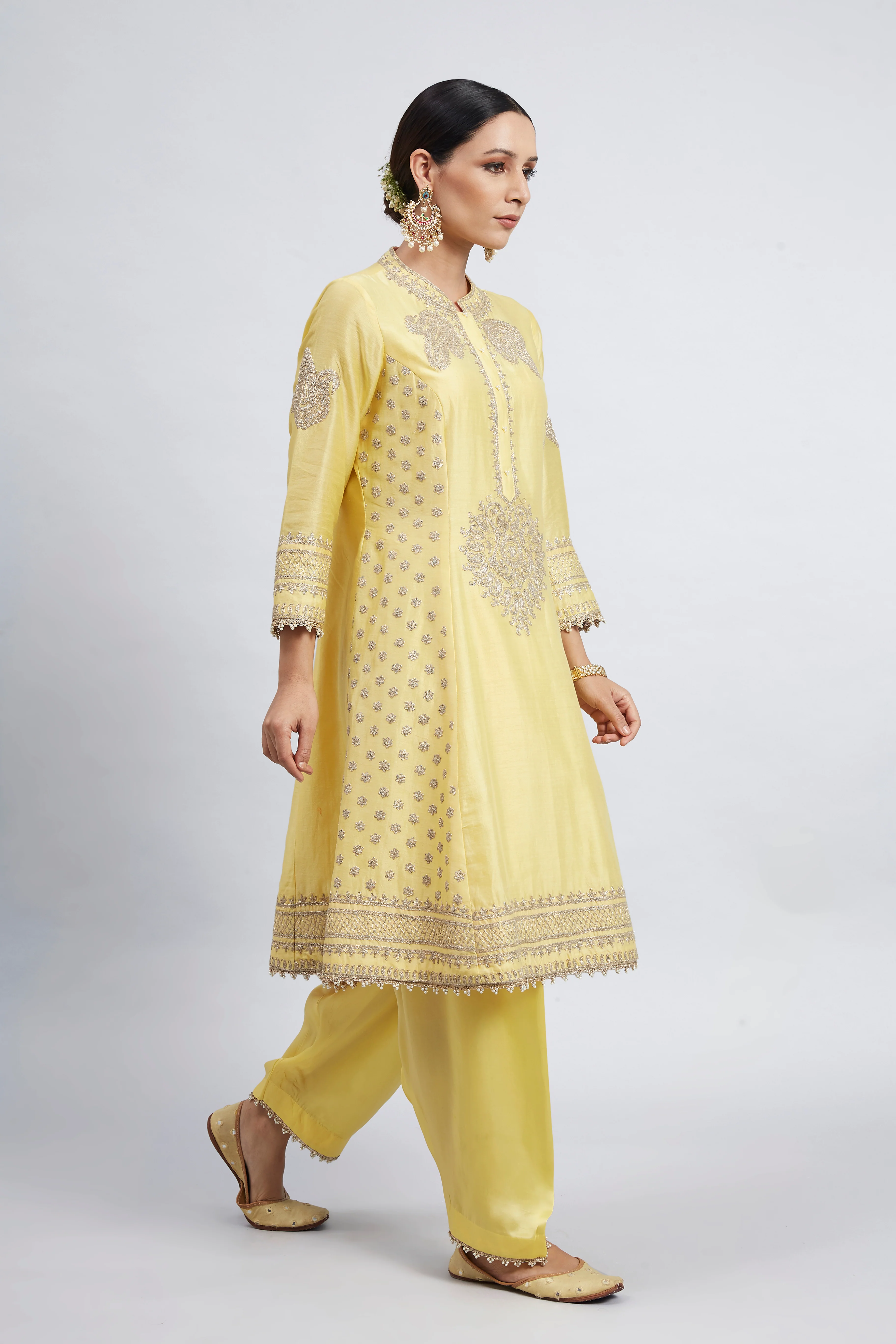 Naazira- Daffodil Yellow Tilla Embroidered Kurta Set - Image 5