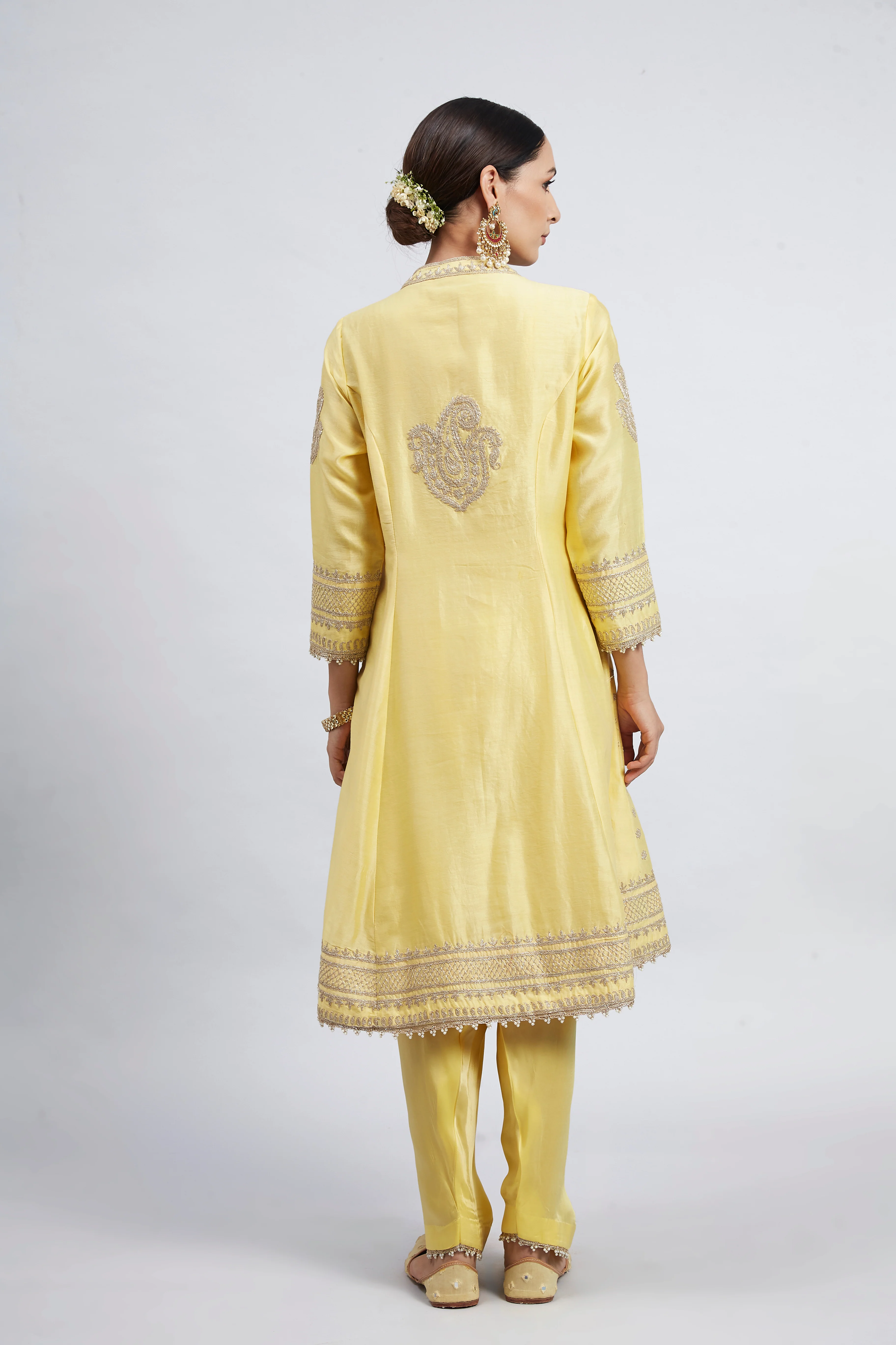 Naazira- Daffodil Yellow Tilla Embroidered Kurta Set - Image 7