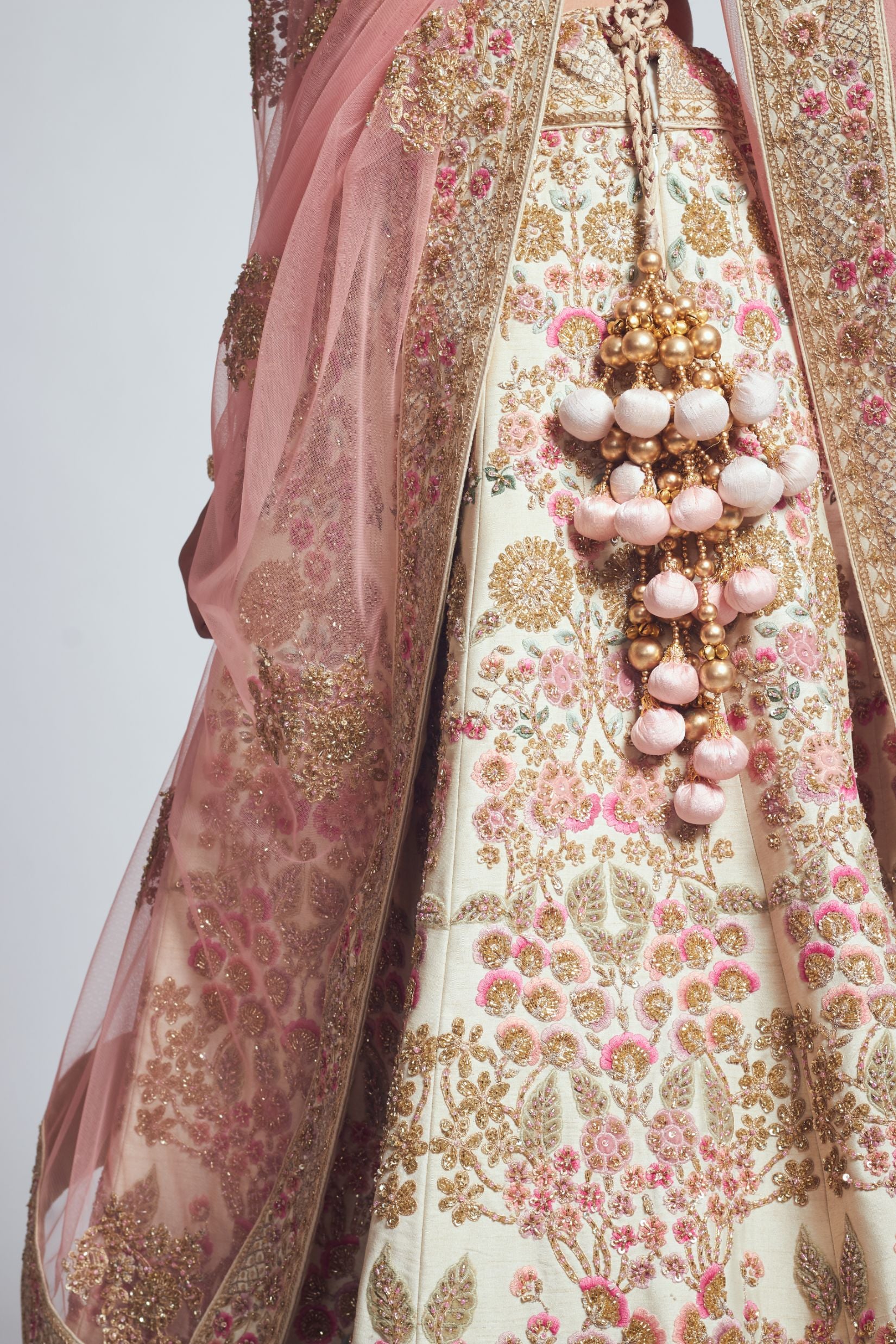 Parinaaz- Daisy Ivory & Blush Pink parsi & dabka zardozi embroidered lehenga - Image 6