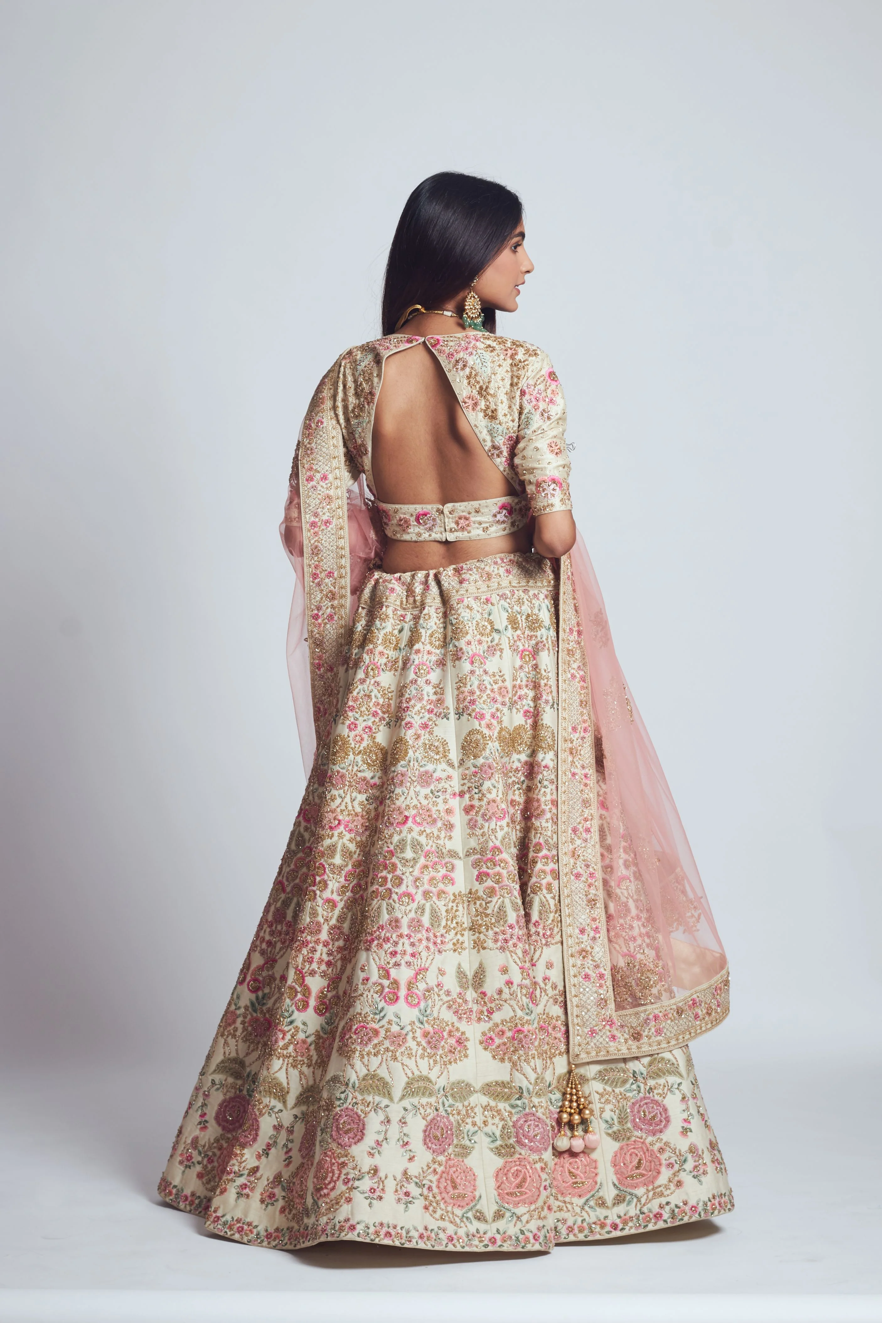 Parinaaz- Daisy Ivory & Blush Pink parsi & dabka zardozi embroidered lehenga - Image 8