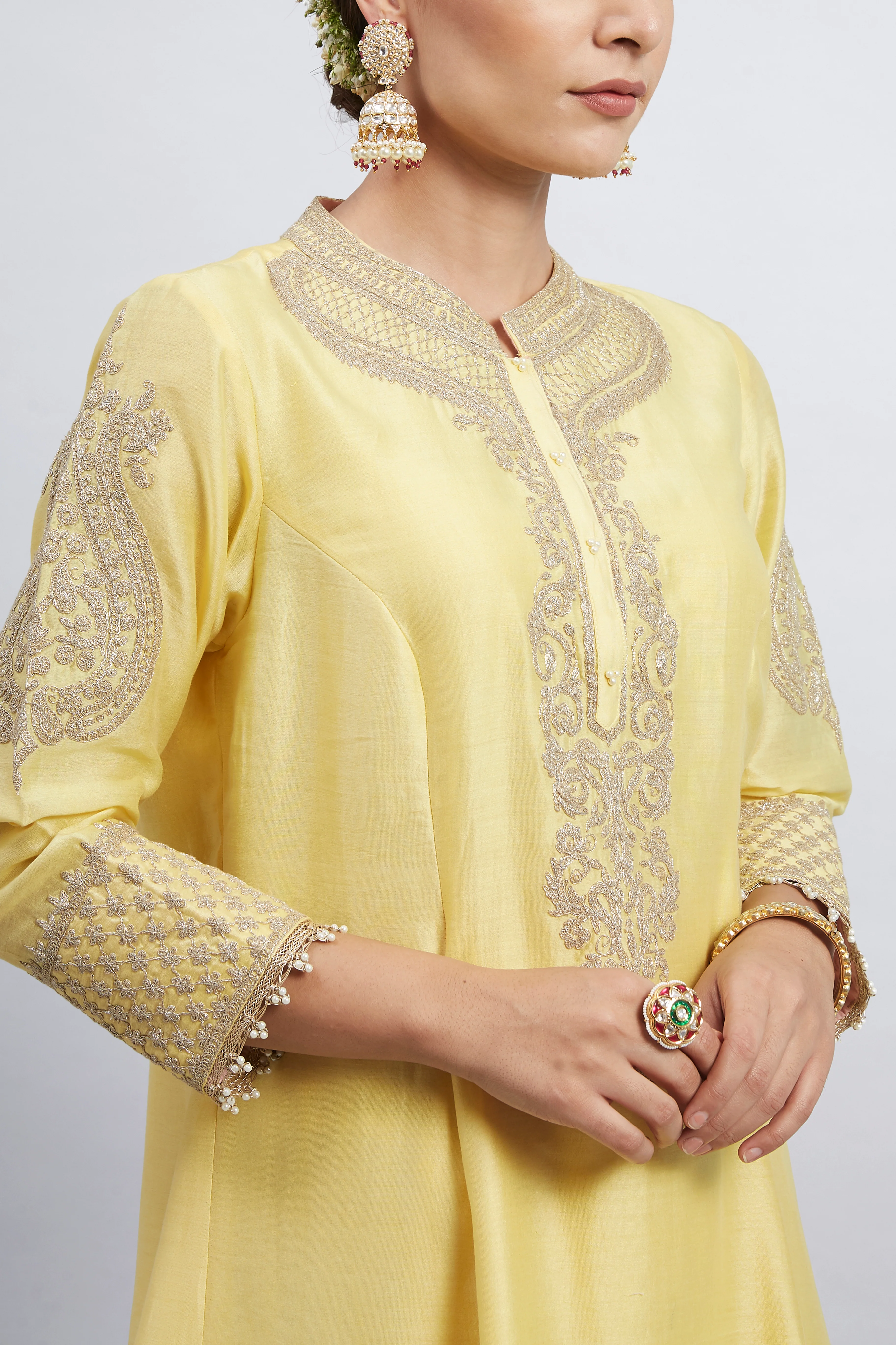 Rabhya- Daffodil Yellow Tilla Embroidered Kurta Set - Image 3