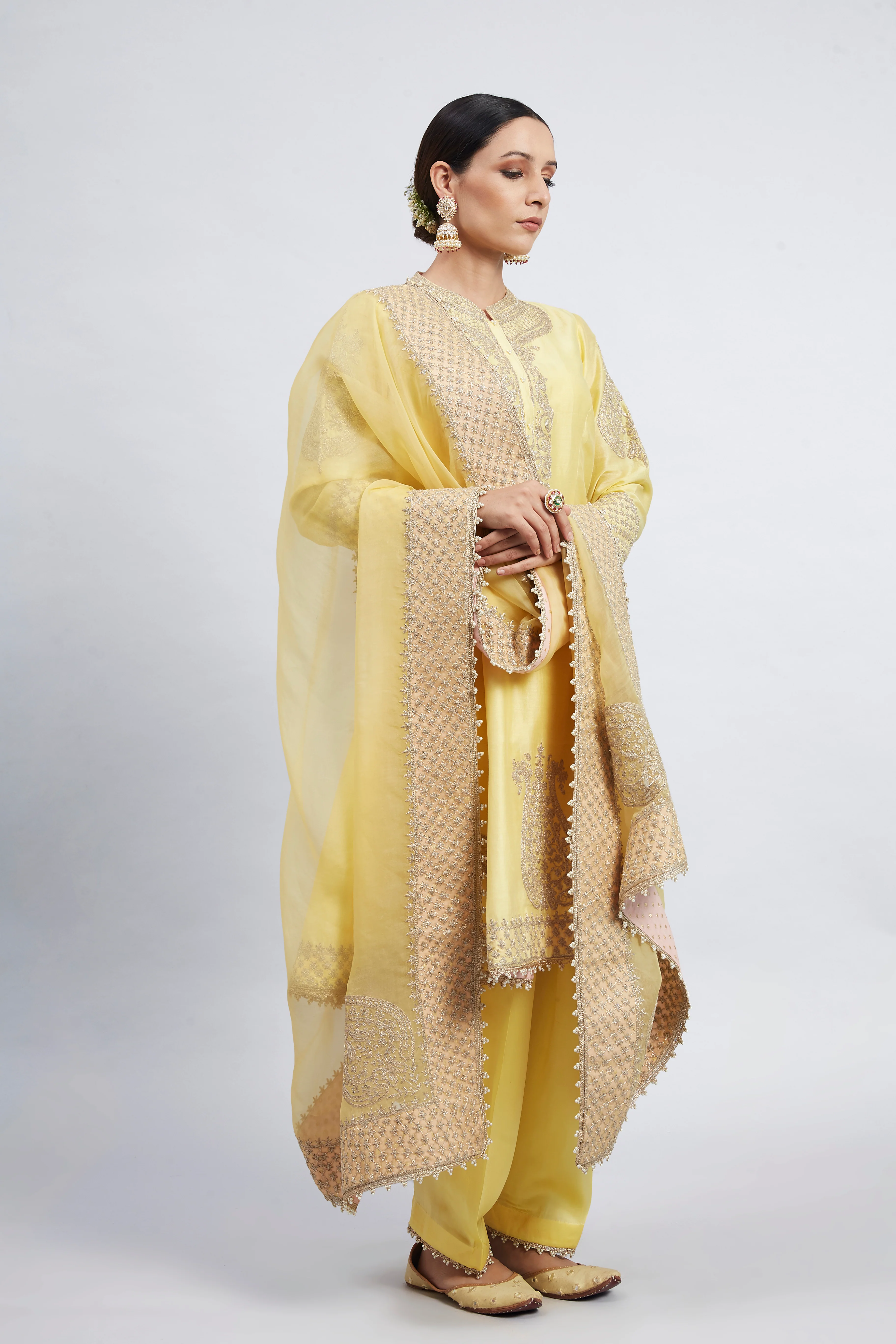 Rabhya- Daffodil Yellow Tilla Embroidered Kurta Set - Image 4