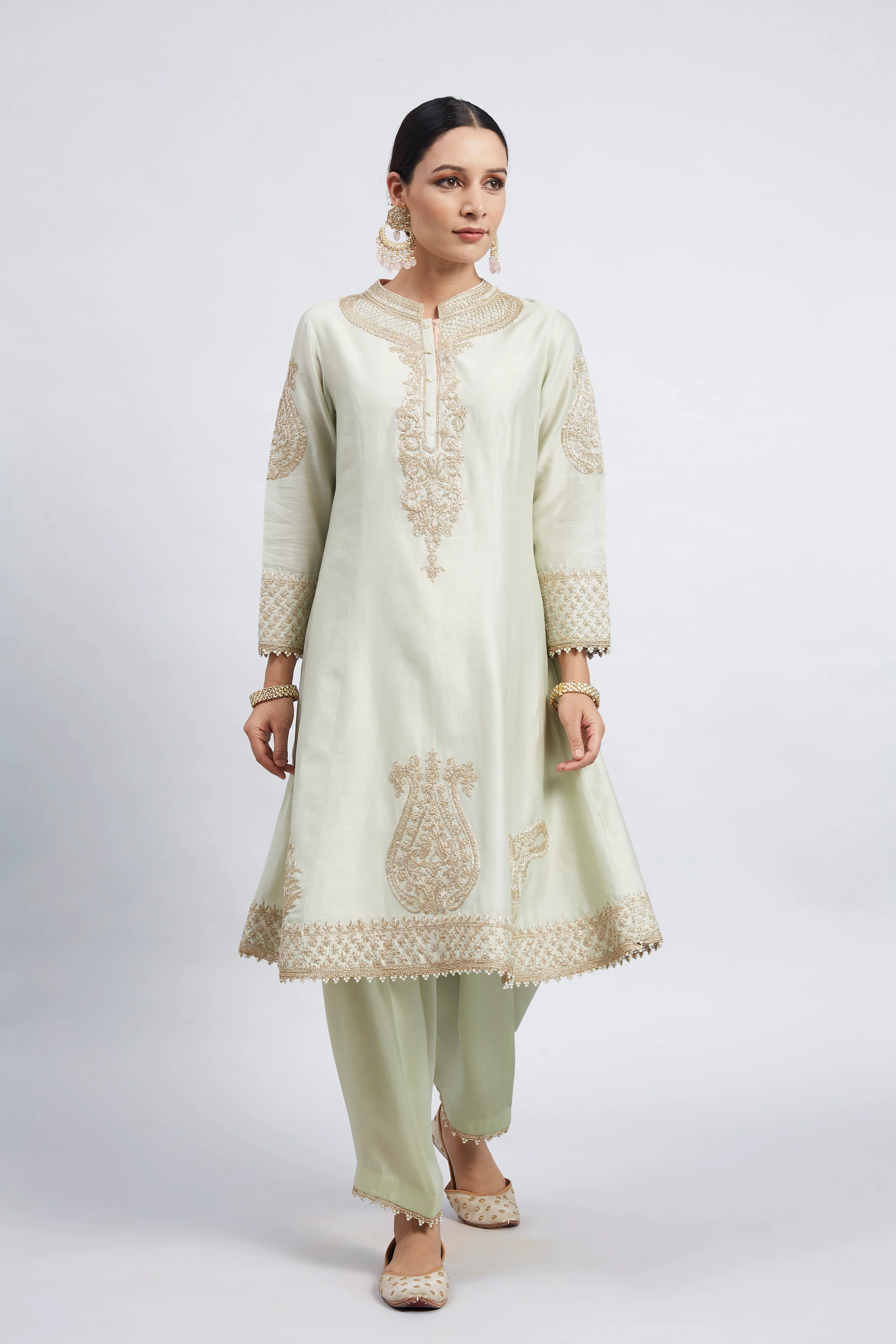 Rabhya- Mint Green Tilla Embroidered Kurta Set - Image 5