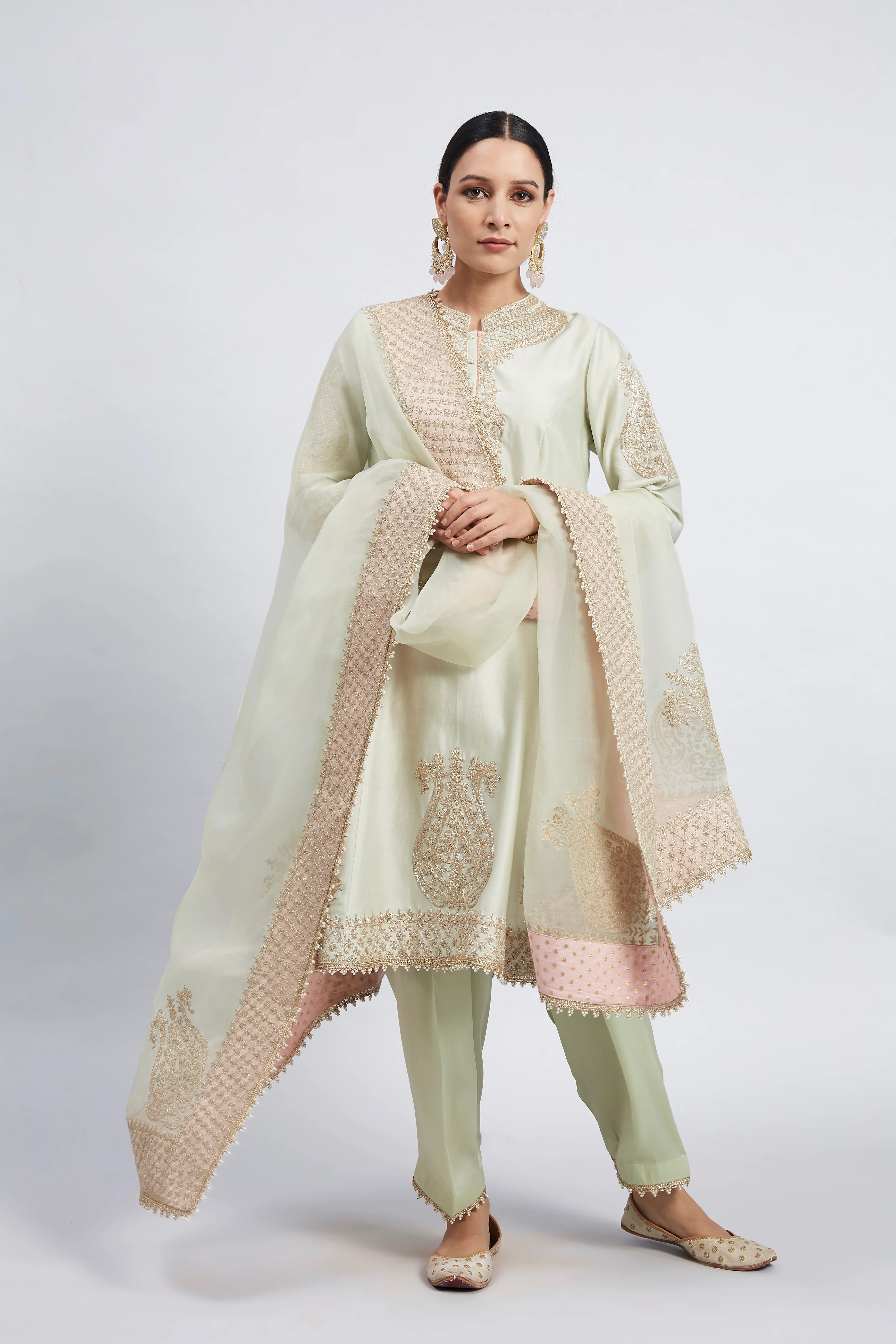 Rabhya- Mint Green Tilla Embroidered Kurta Set - Image 6