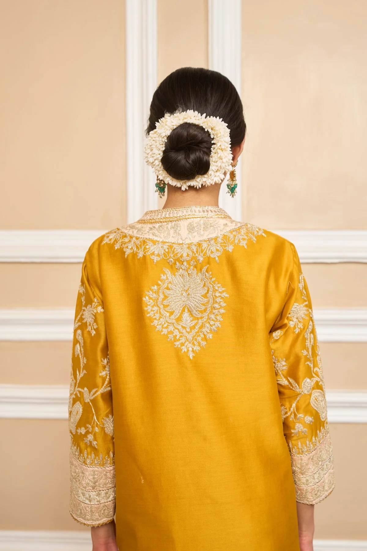 RUBINA DILAIK IN RESHAM - Glaze Mustard SHORT KURTA WITH SALWAR AND DUPATTA - Image 6