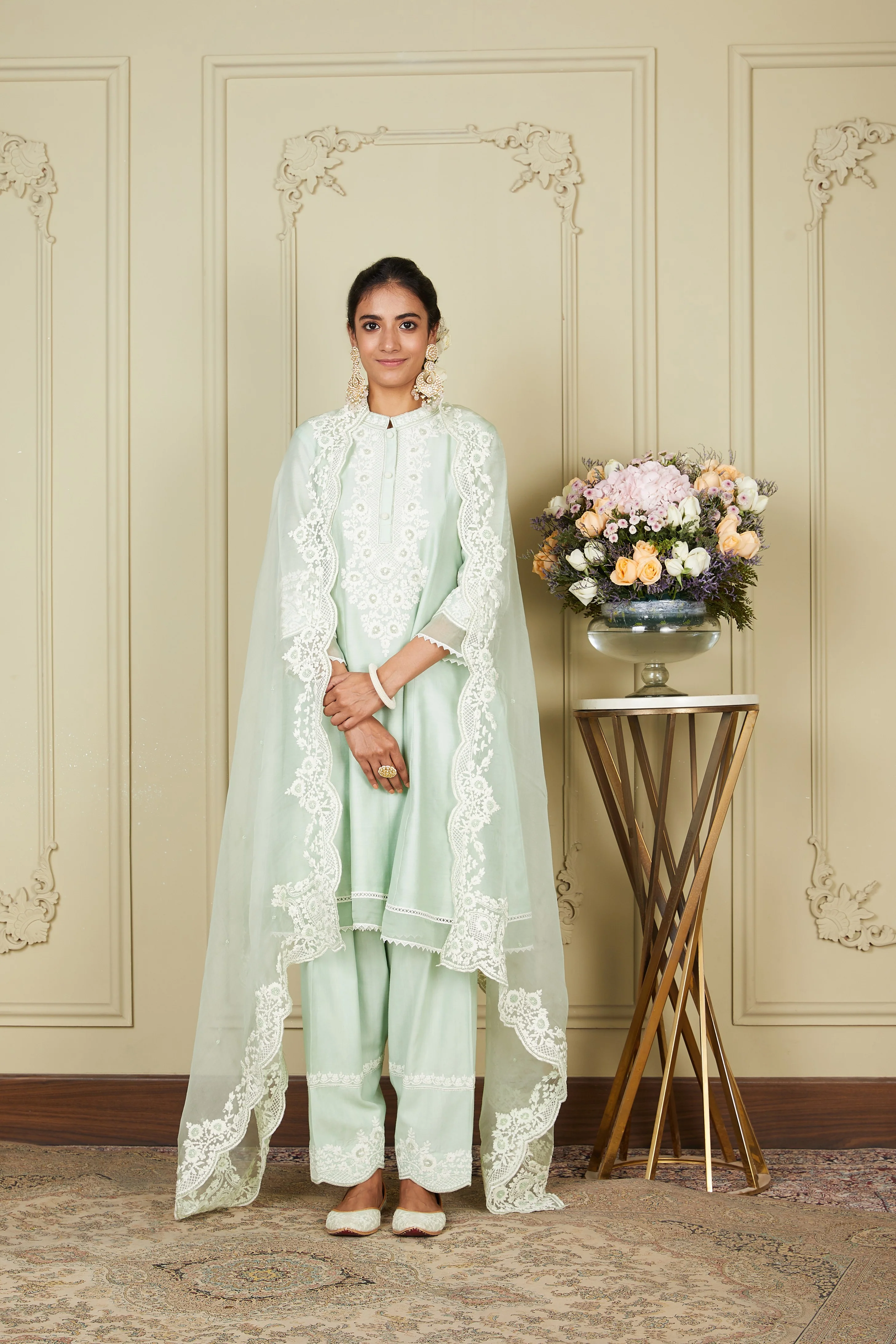 Ryhana - Frosty Green Princess-cut short kurta with salwar and dupatta - Image 11