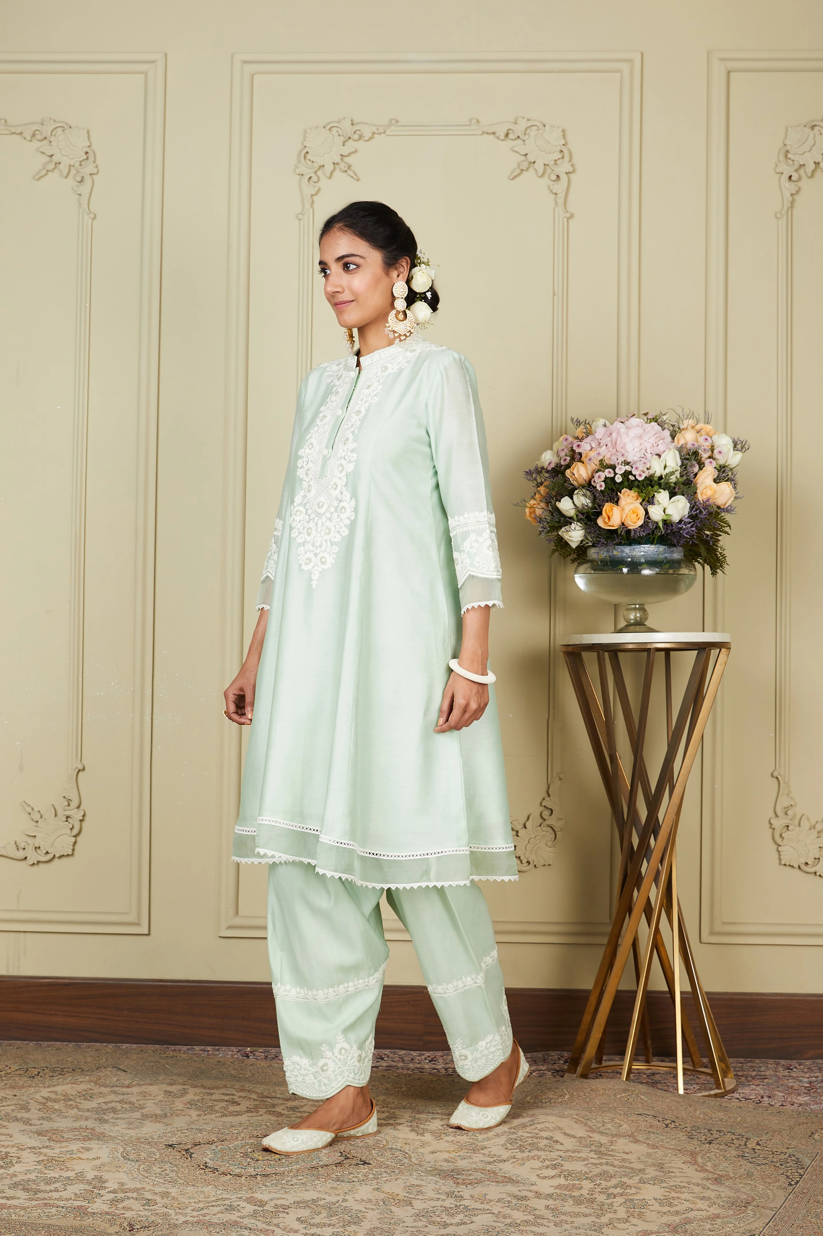 Ryhana - Frosty Green Princess-cut short kurta with salwar and dupatta - Image 3