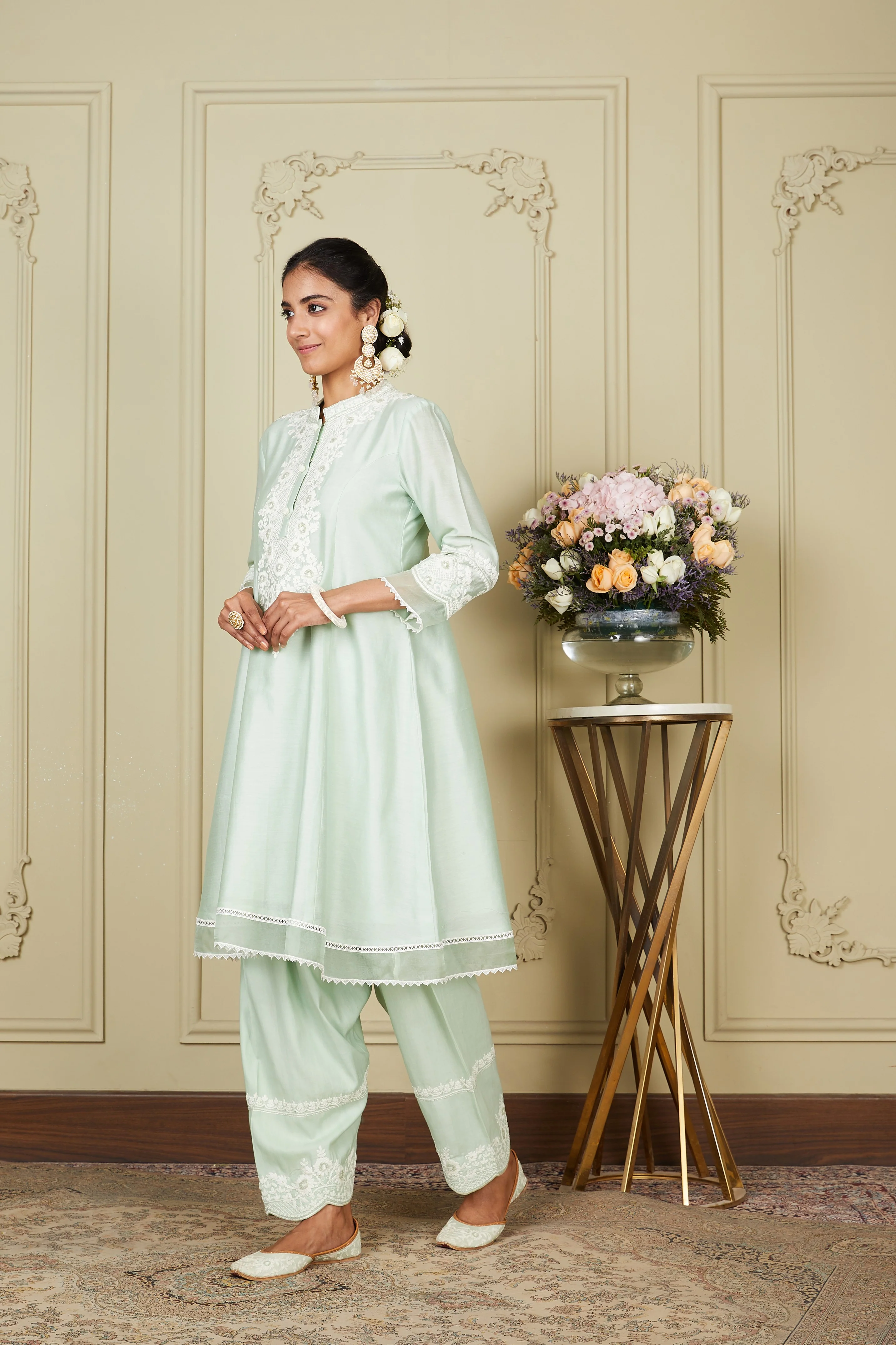 Ryhana - Frosty Green Princess-cut short kurta with salwar and dupatta - Image 5