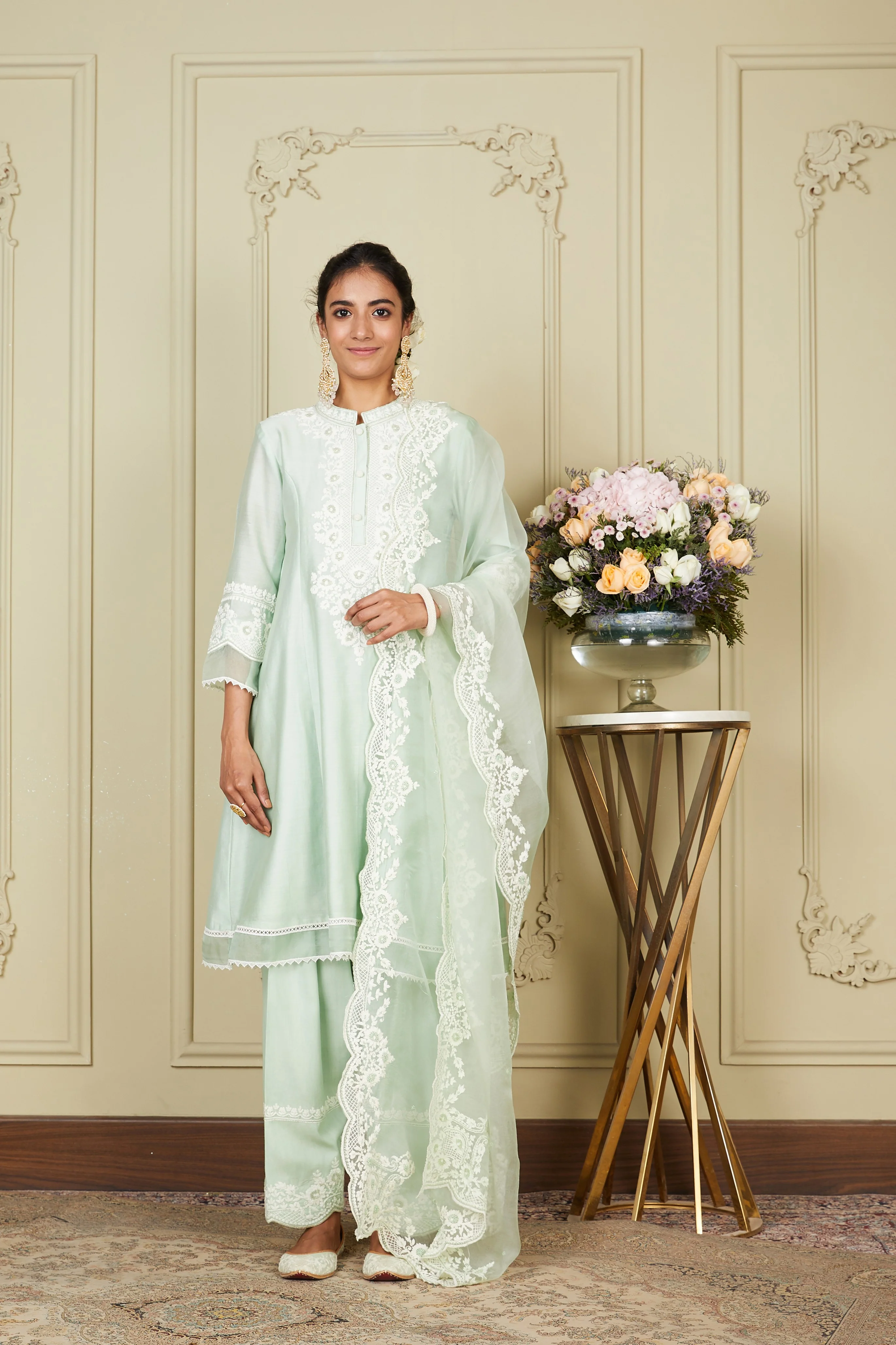 Ryhana - Frosty Green Princess-cut short kurta with salwar and dupatta - Image 6