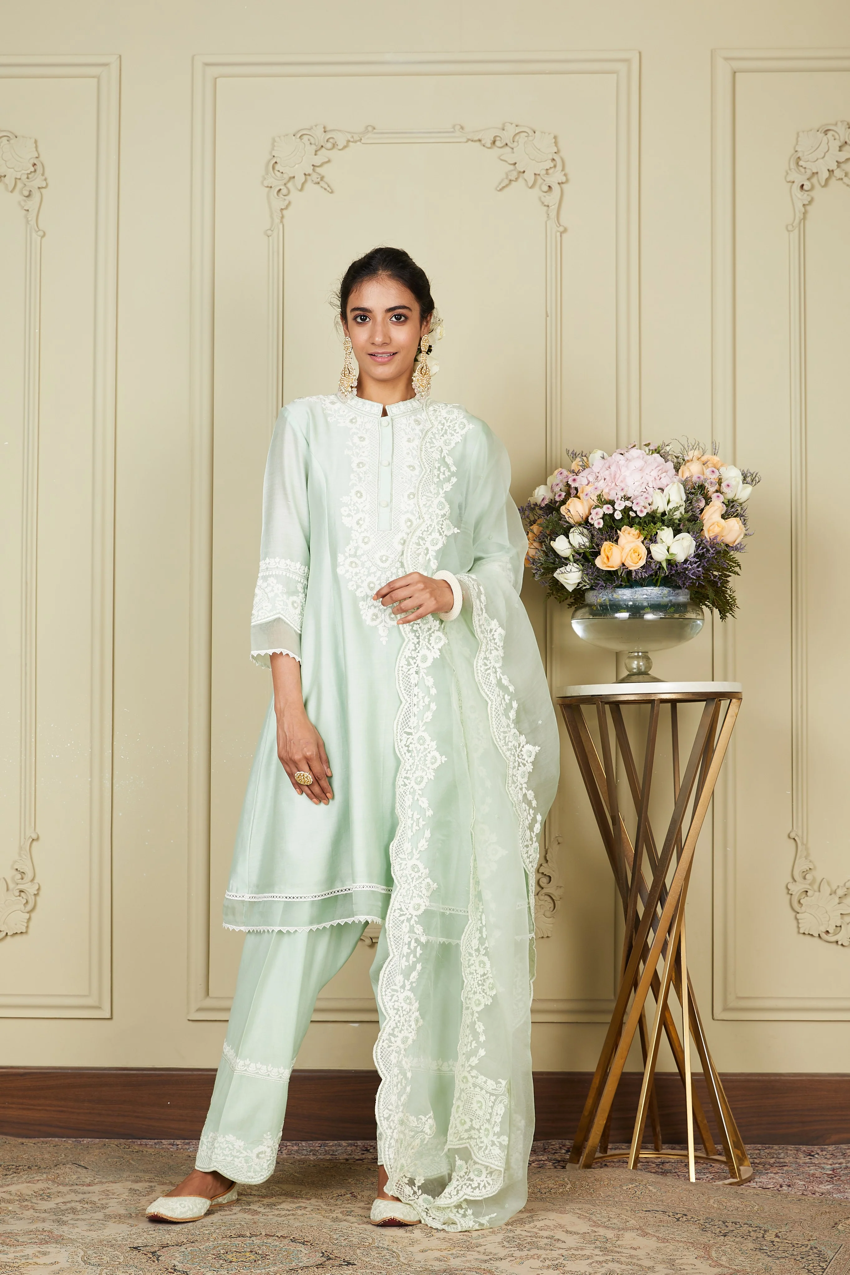 Ryhana - Frosty Green Princess-cut short kurta with salwar and dupatta - Image 7