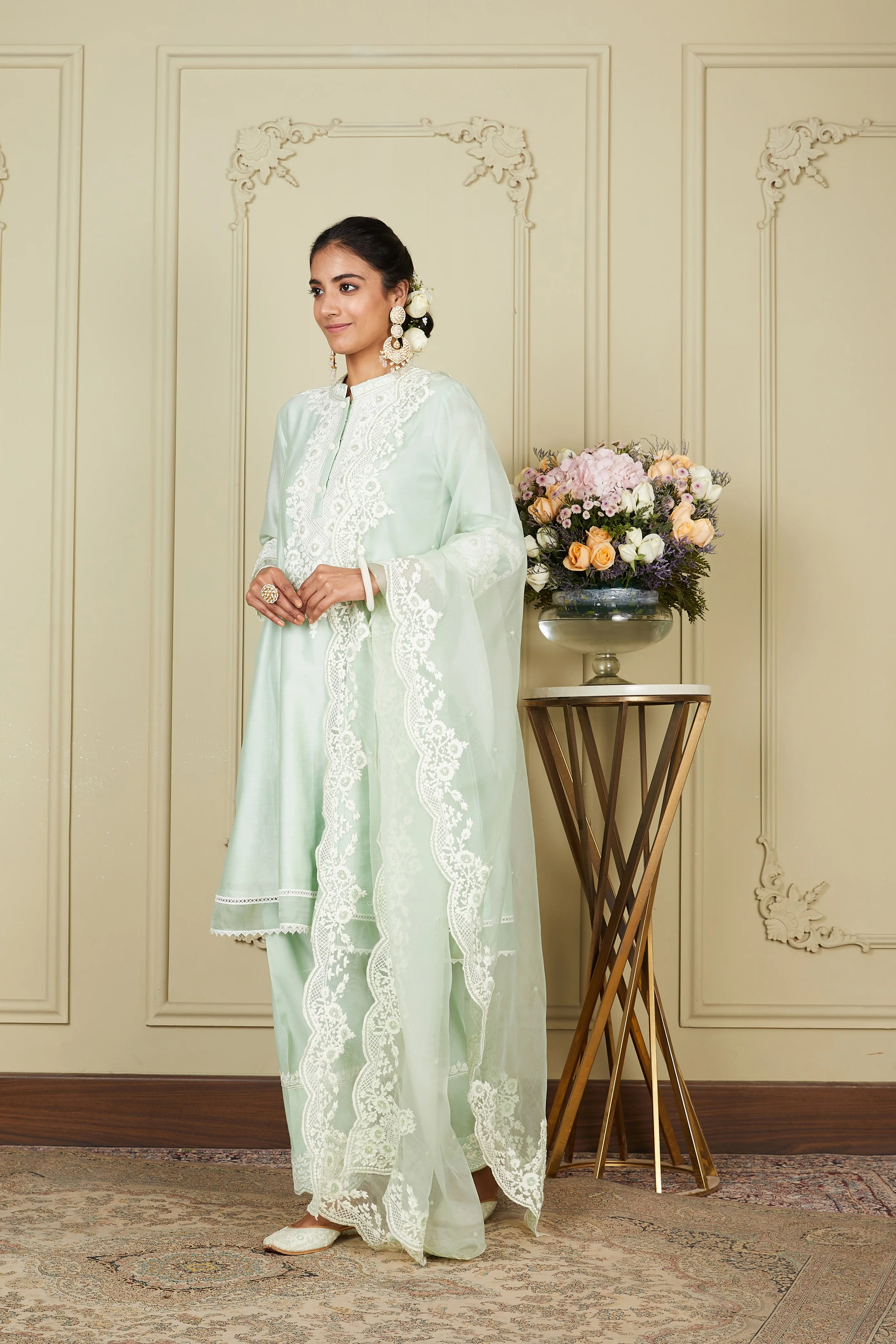 Ryhana - Frosty Green Princess-cut short kurta with salwar and dupatta - Image 8