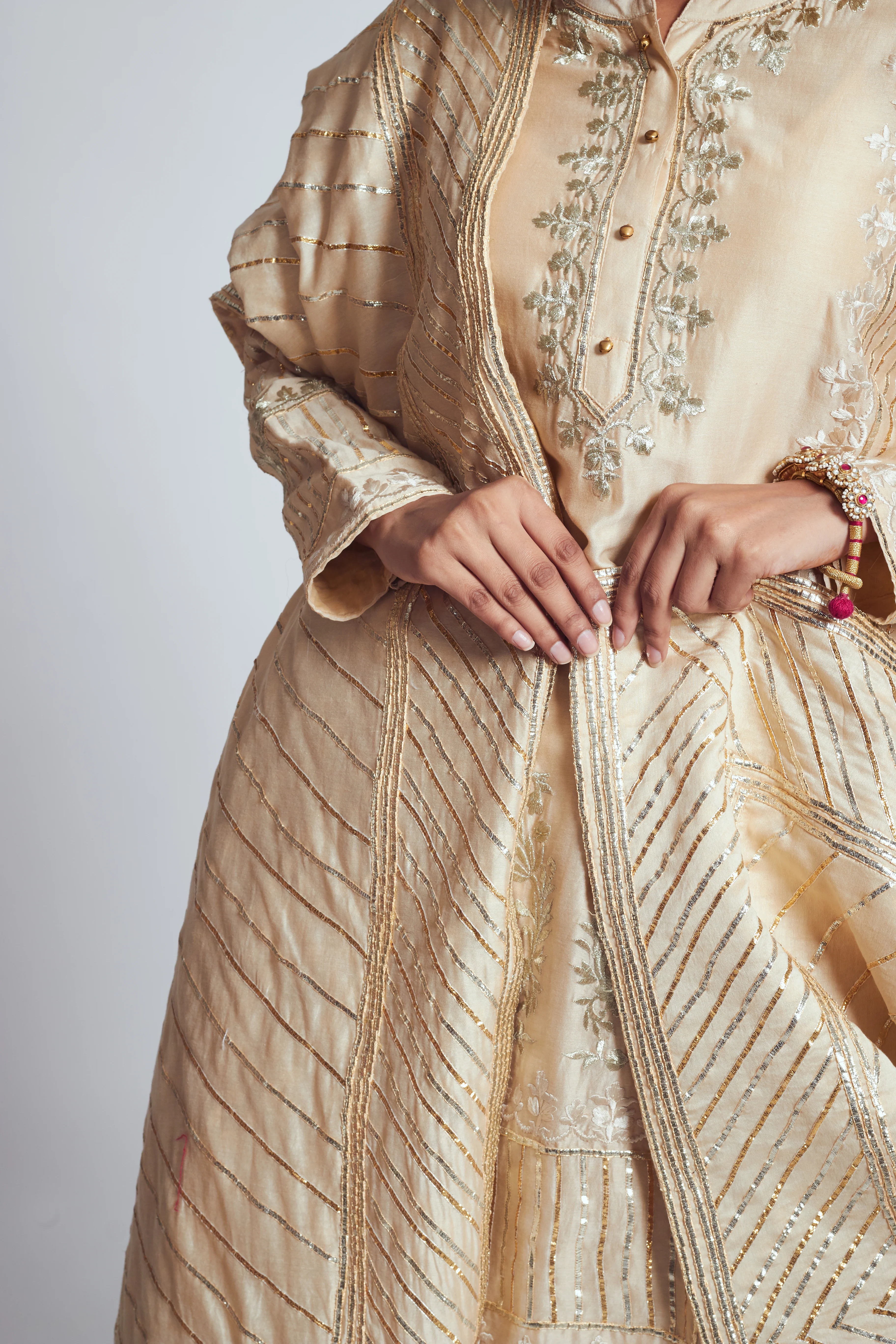 Saima- Soft beige Chanderi silk embroidered ensemble - Image 3