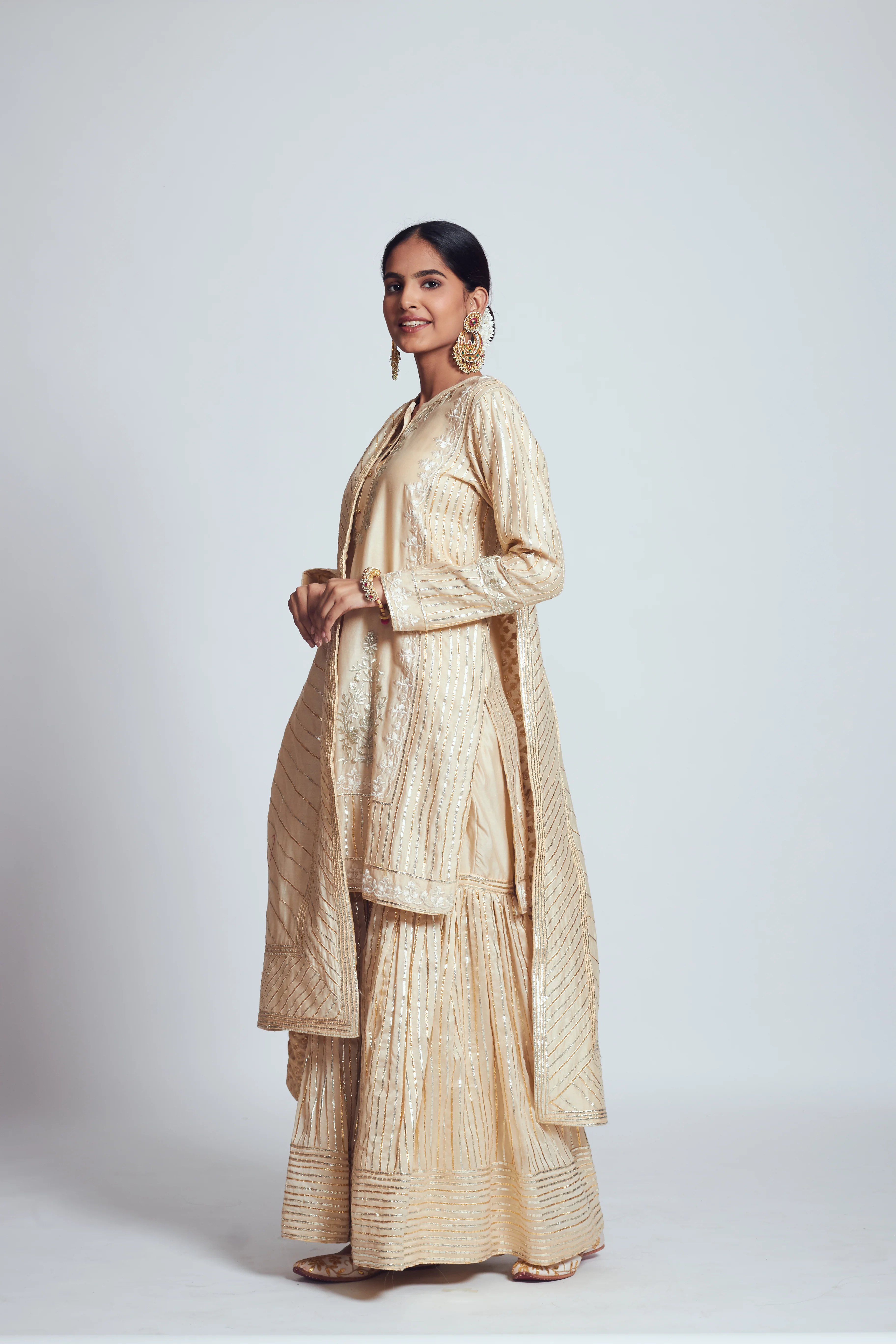 Saima- Soft beige Chanderi silk embroidered ensemble - Image 4