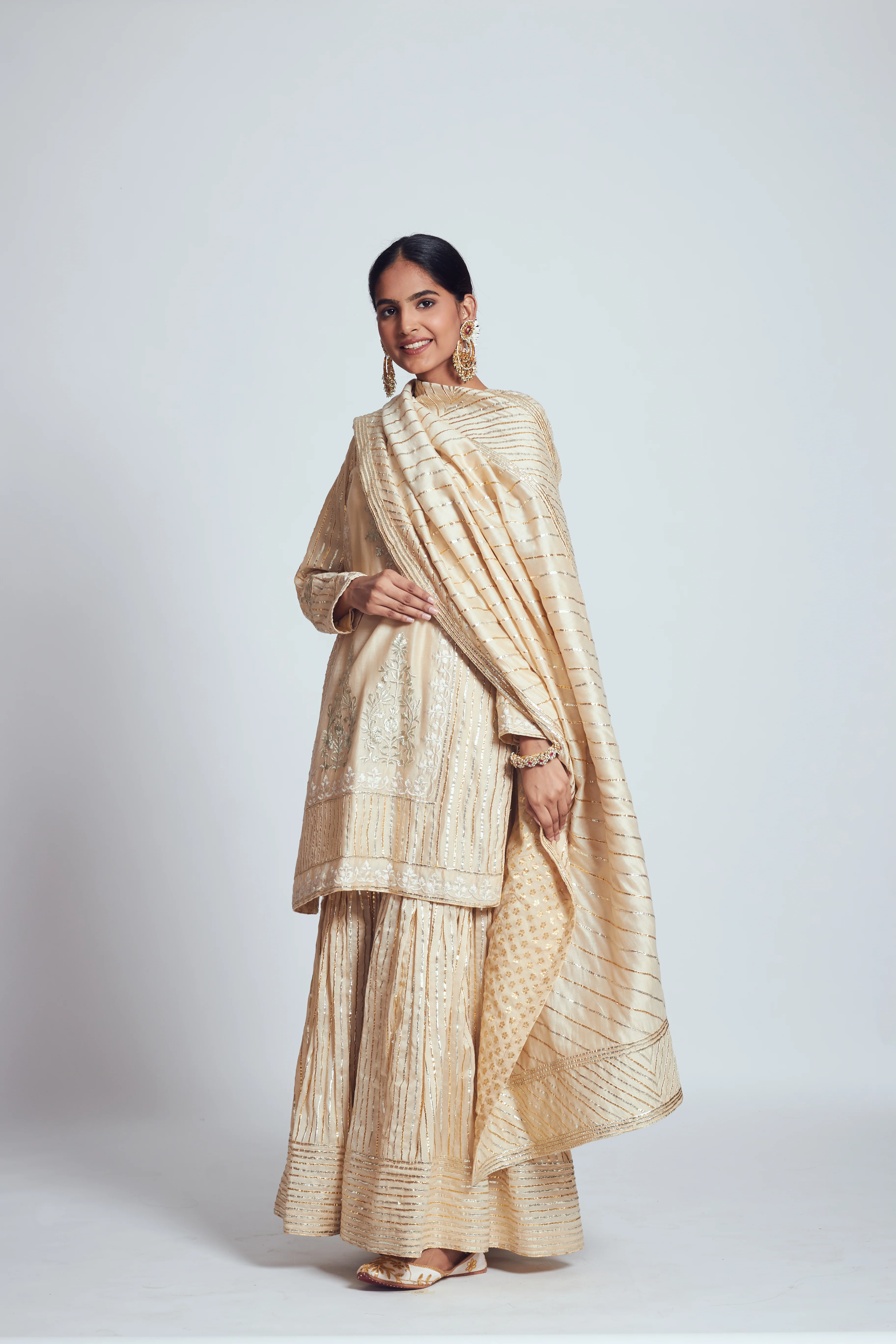 Saima- Soft beige Chanderi silk embroidered ensemble - Image 5