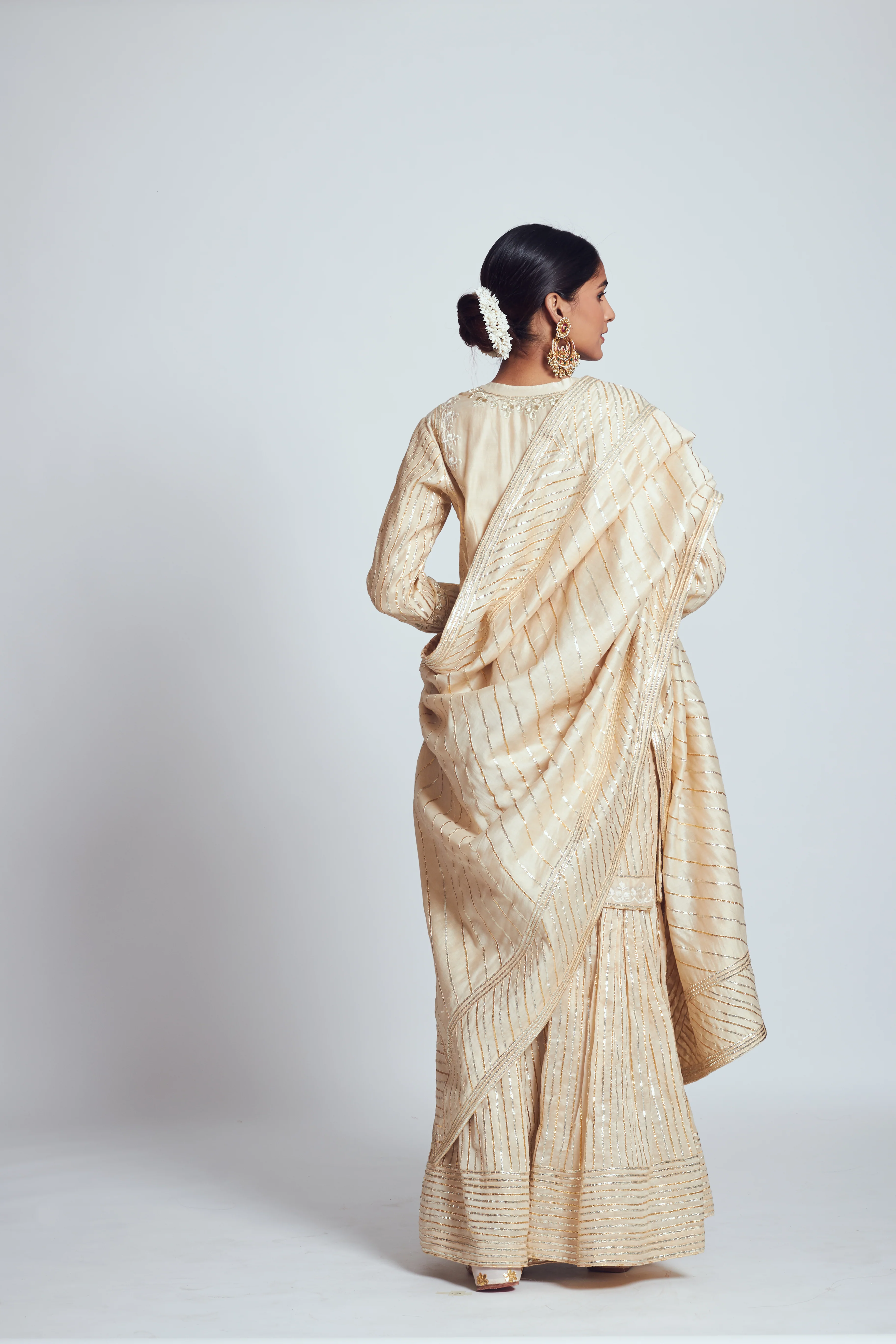 Saima- Soft beige Chanderi silk embroidered ensemble - Image 6