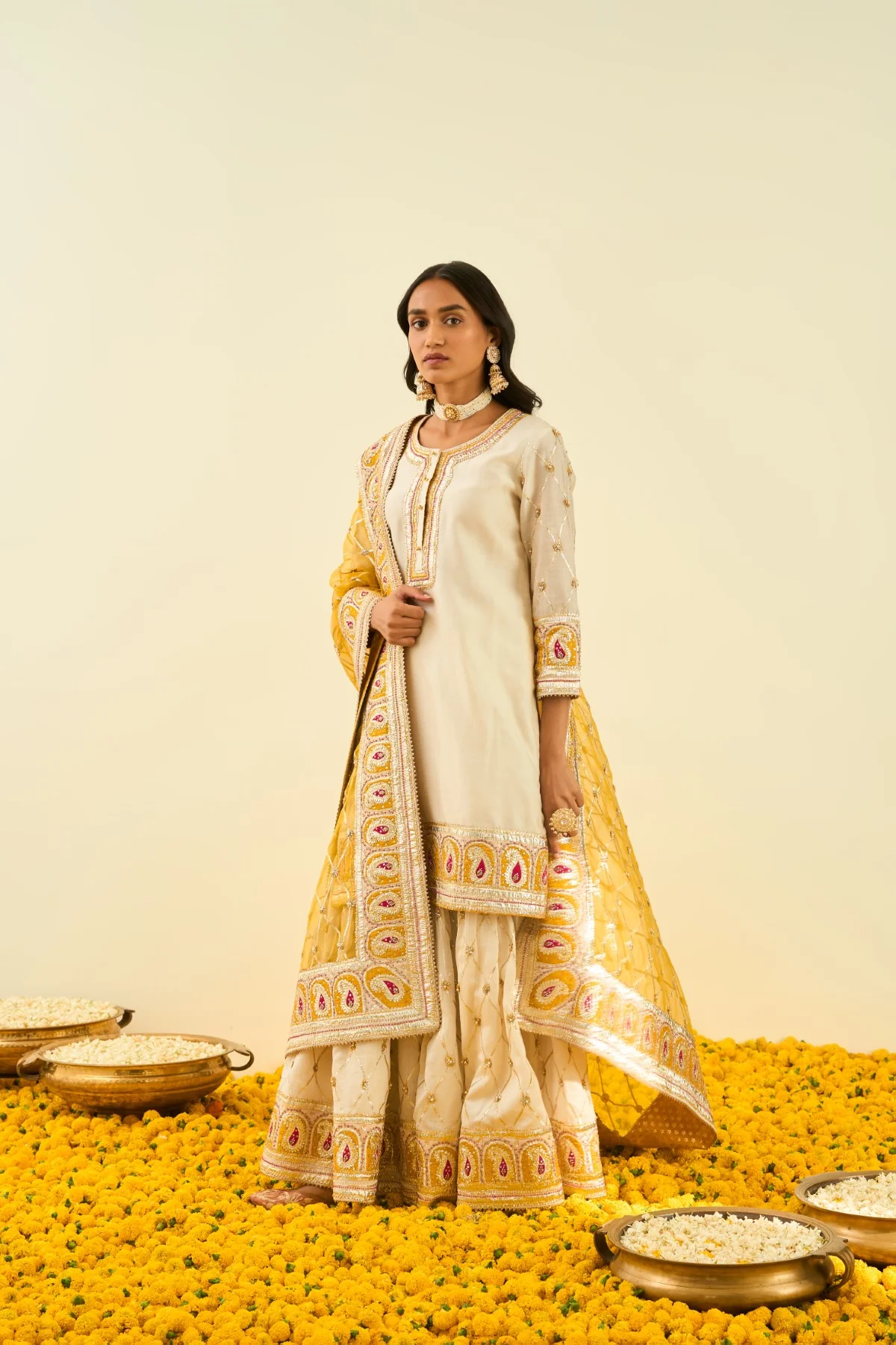 Tina Kakkad In Shabina- Daisy Ivory short kurta with garara and dupatta - Image 6