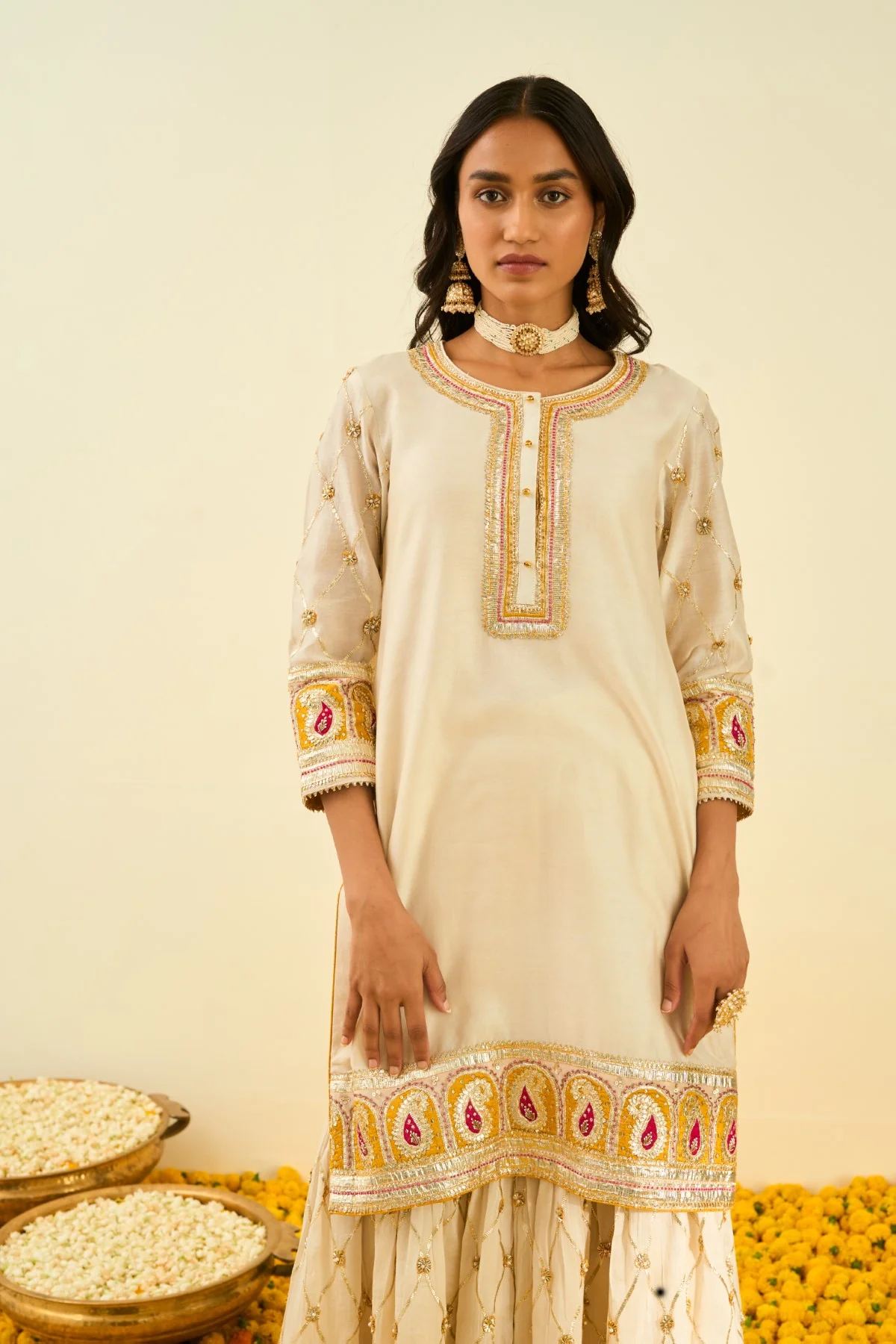 Tina Kakkad In Shabina- Daisy Ivory short kurta with garara and dupatta - Image 9