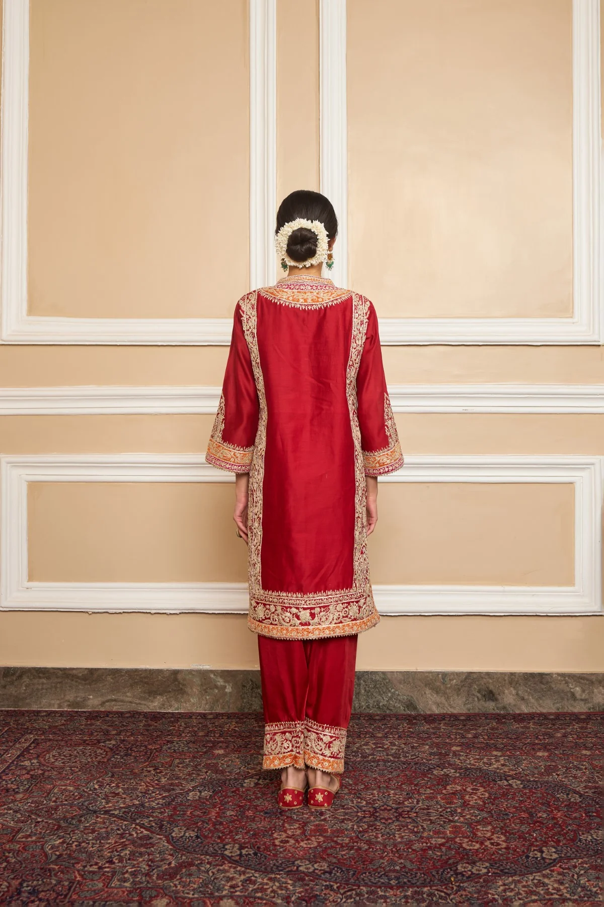 NAAYAAB - DEEP RED SHORT KURTA WITH SALWAR AND DUPATTA - Image 5
