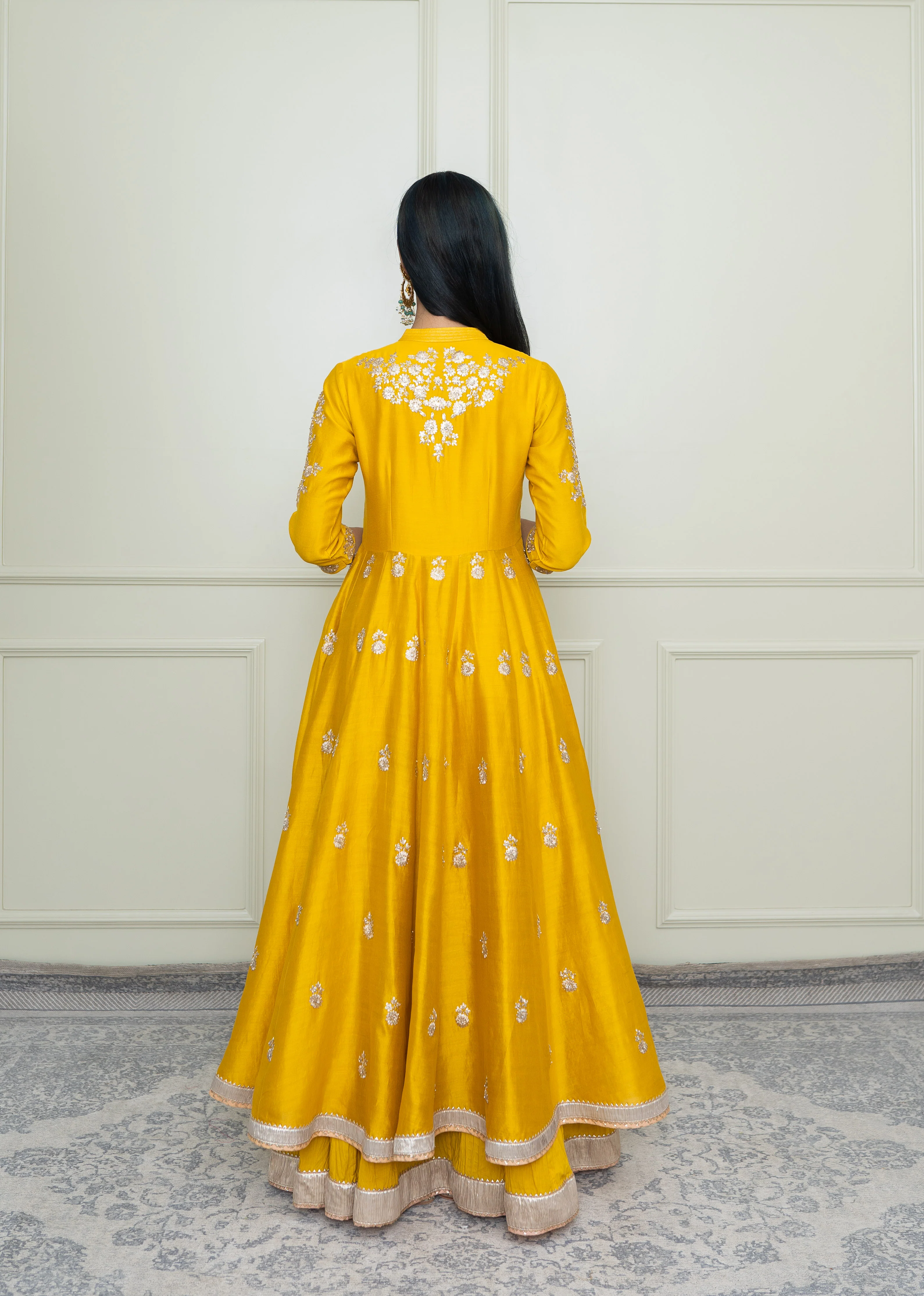 Taveshi-Glaze Mustard Pearl Embroidered Anarkali Set - Image 3