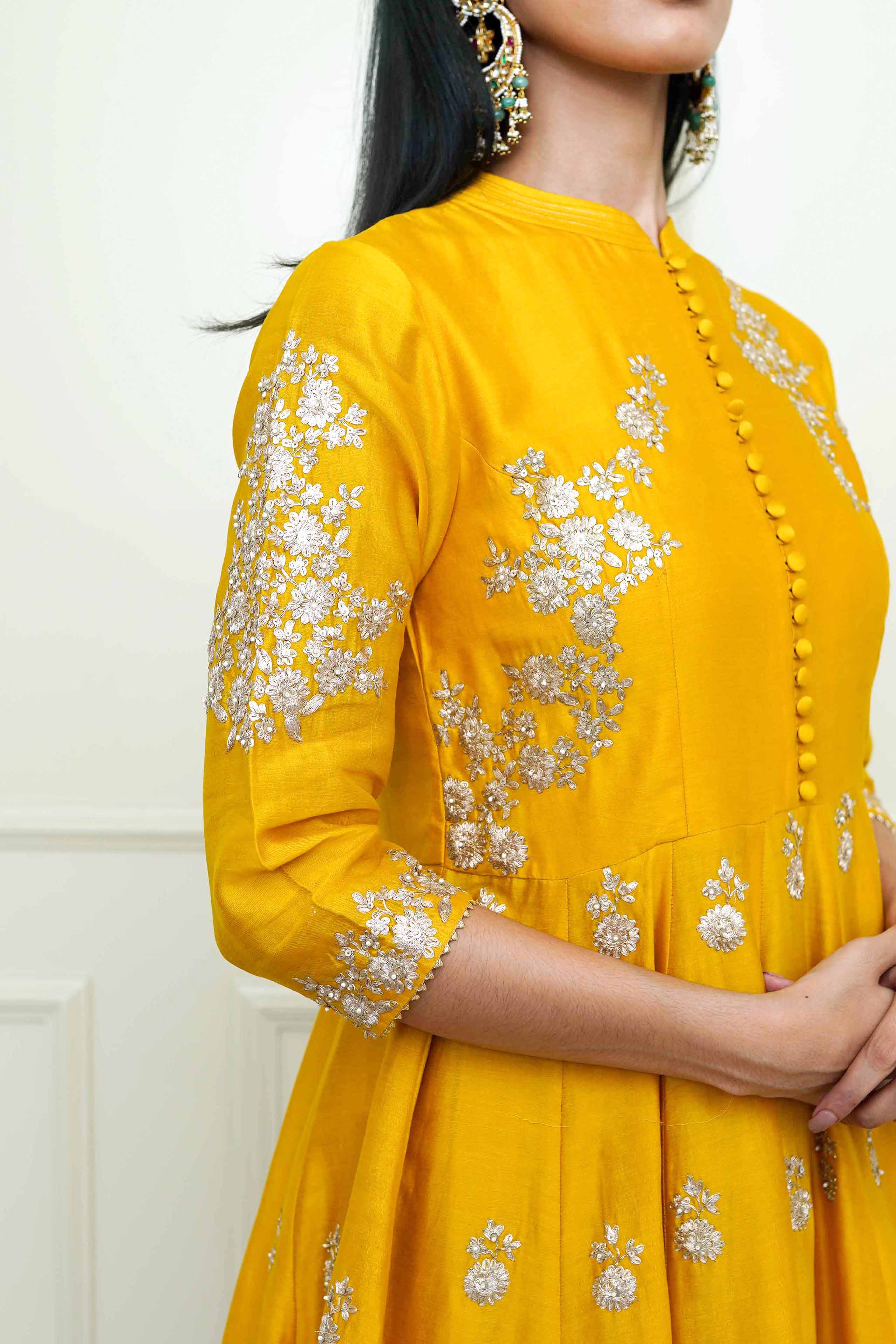 Taveshi-Glaze Mustard Pearl Embroidered Anarkali Set - Image 4