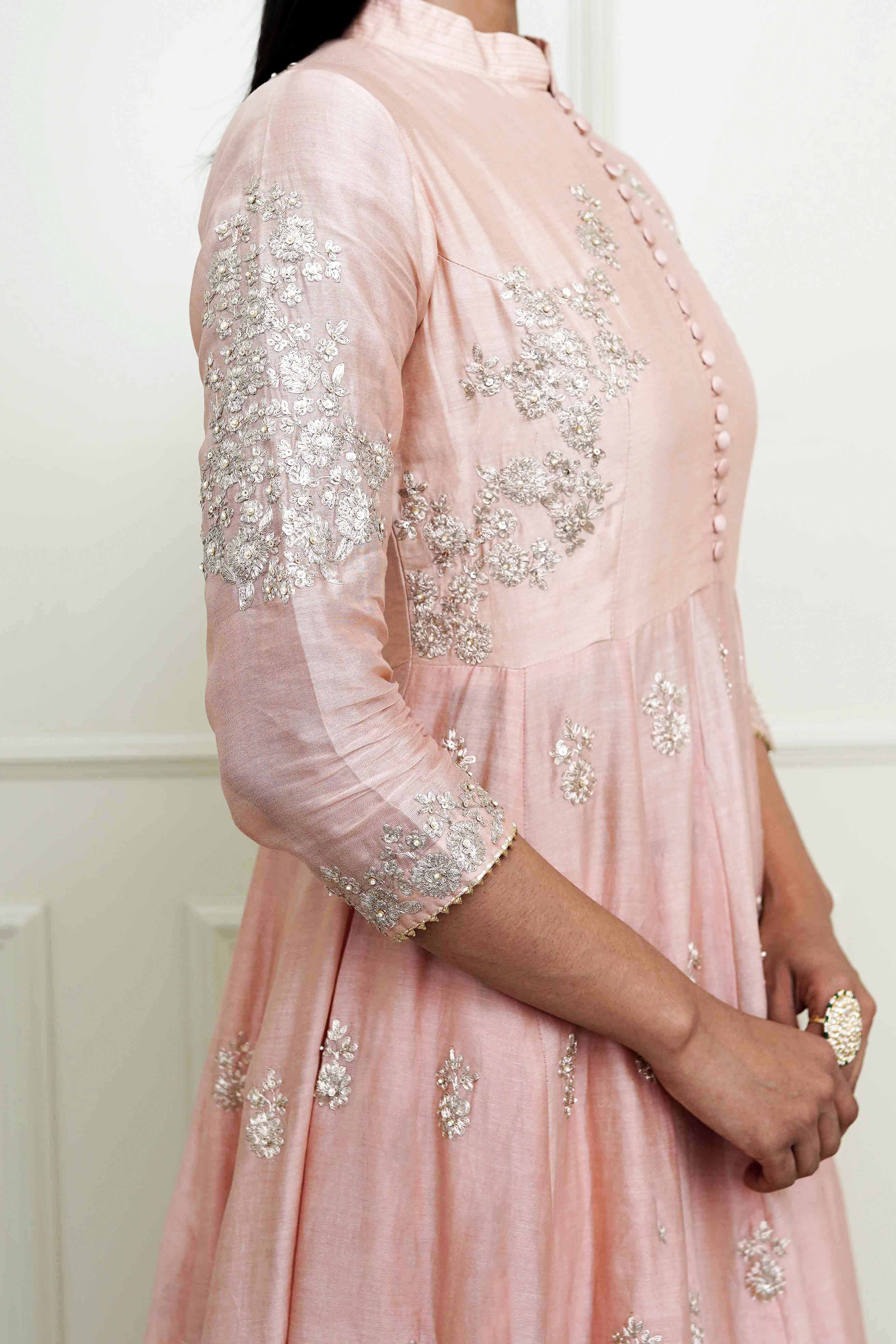 Taveshi-Pearl Pink Pearl Embroidered Anarkali Set - Image 3