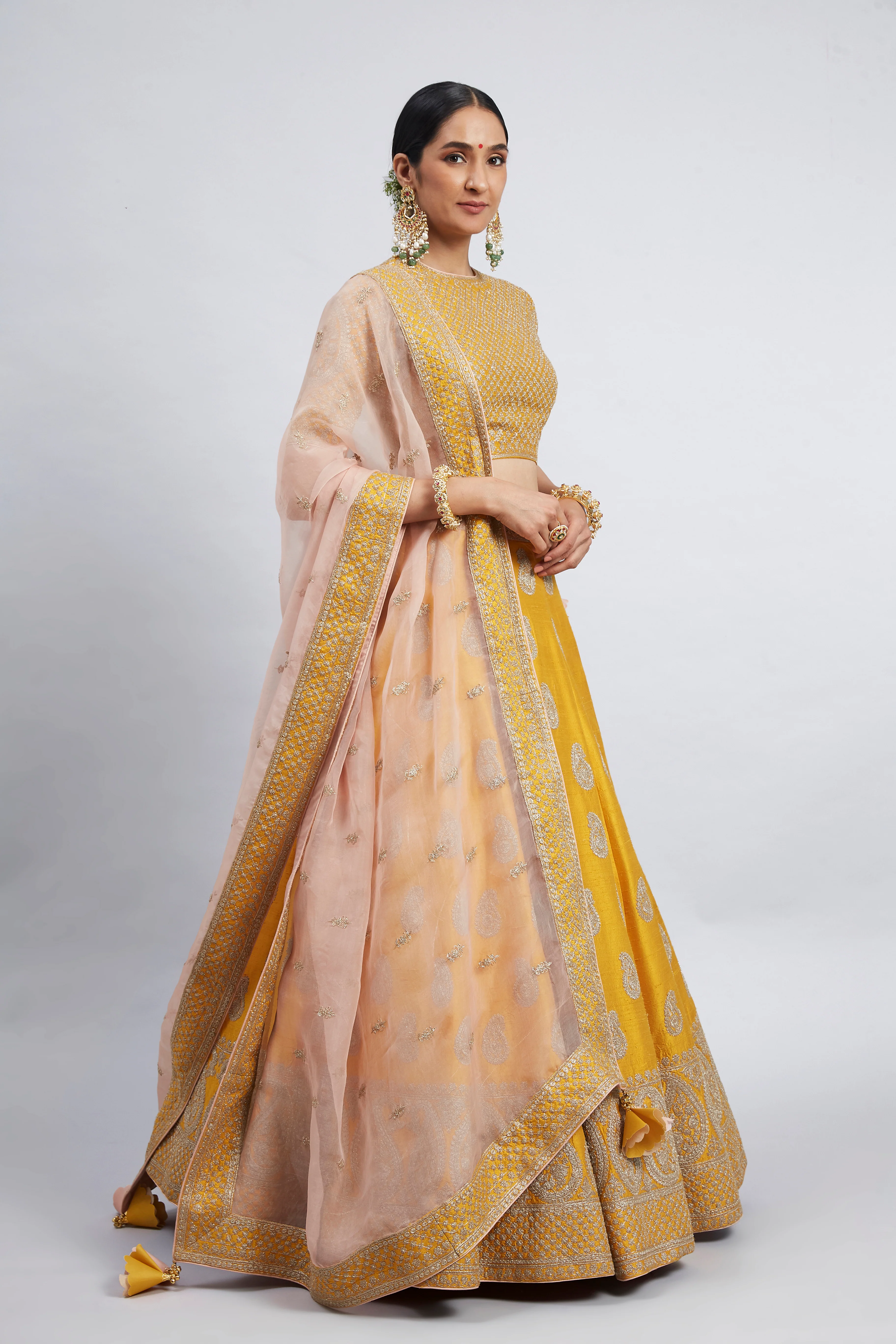Varisha-Heirloom Mustard Raw Silk Lehenga Set - Image 3