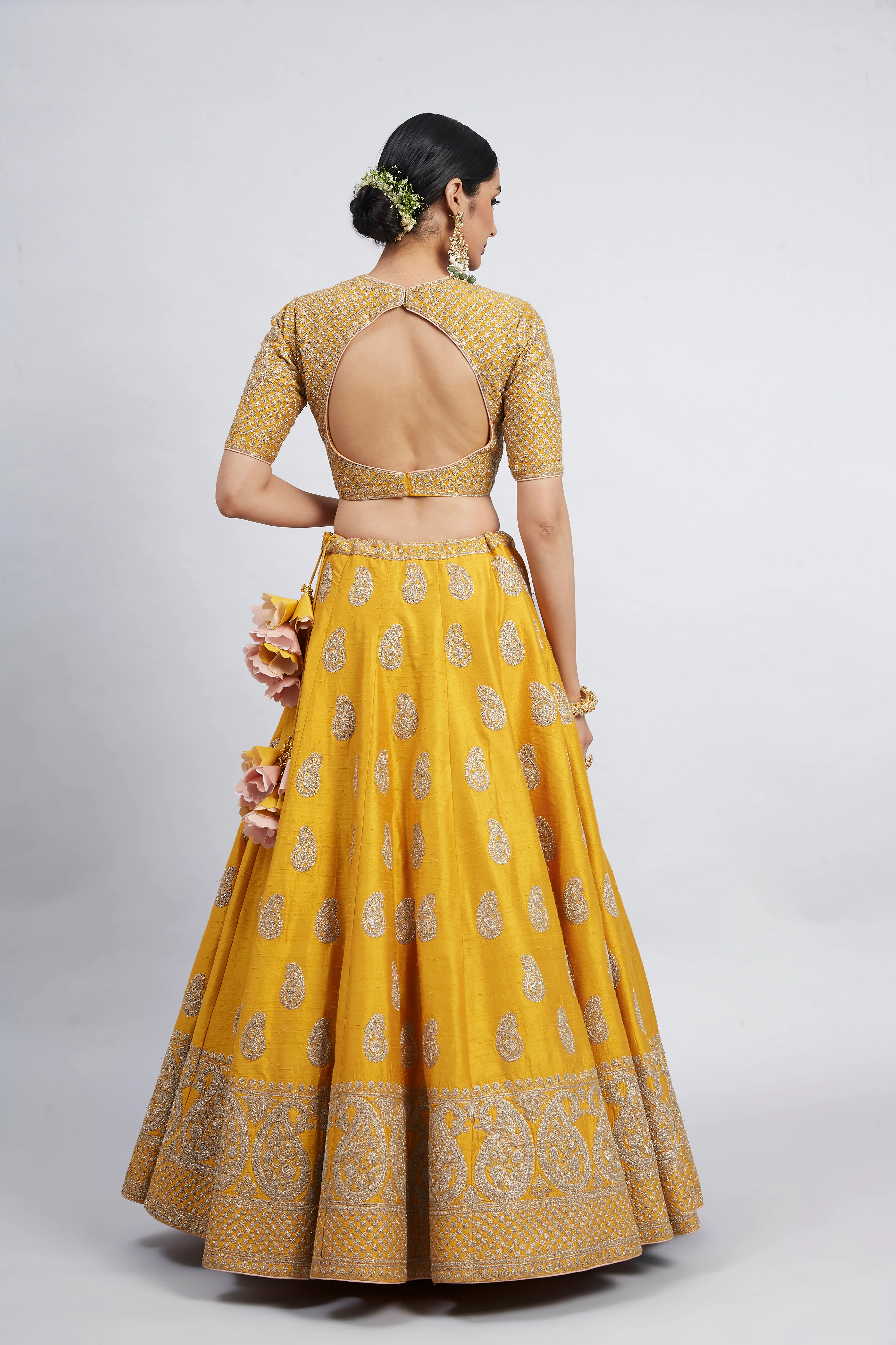 Varisha-Heirloom Mustard Raw Silk Lehenga Set - Image 4