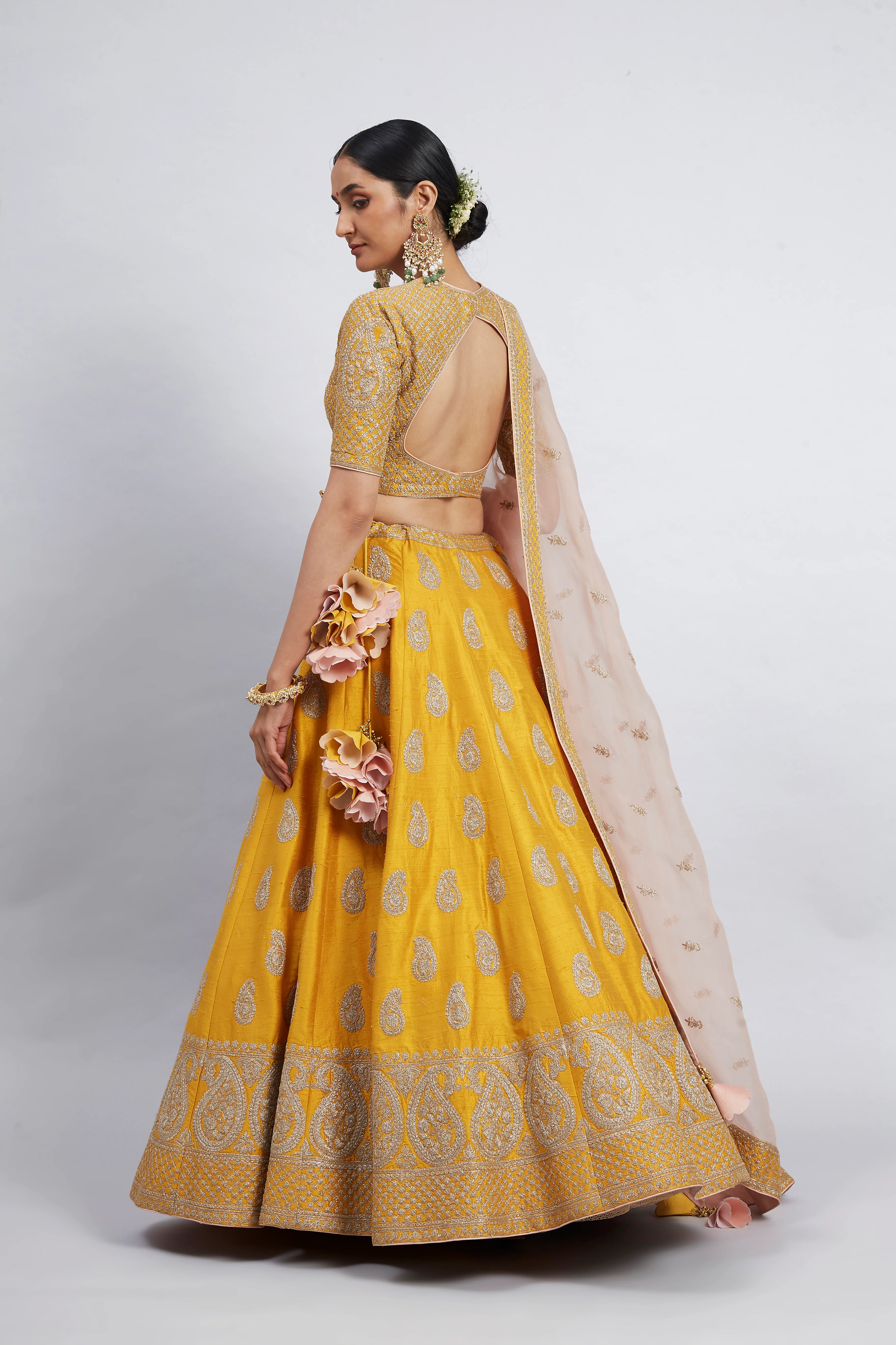 Varisha-Heirloom Mustard Raw Silk Lehenga Set - Image 5