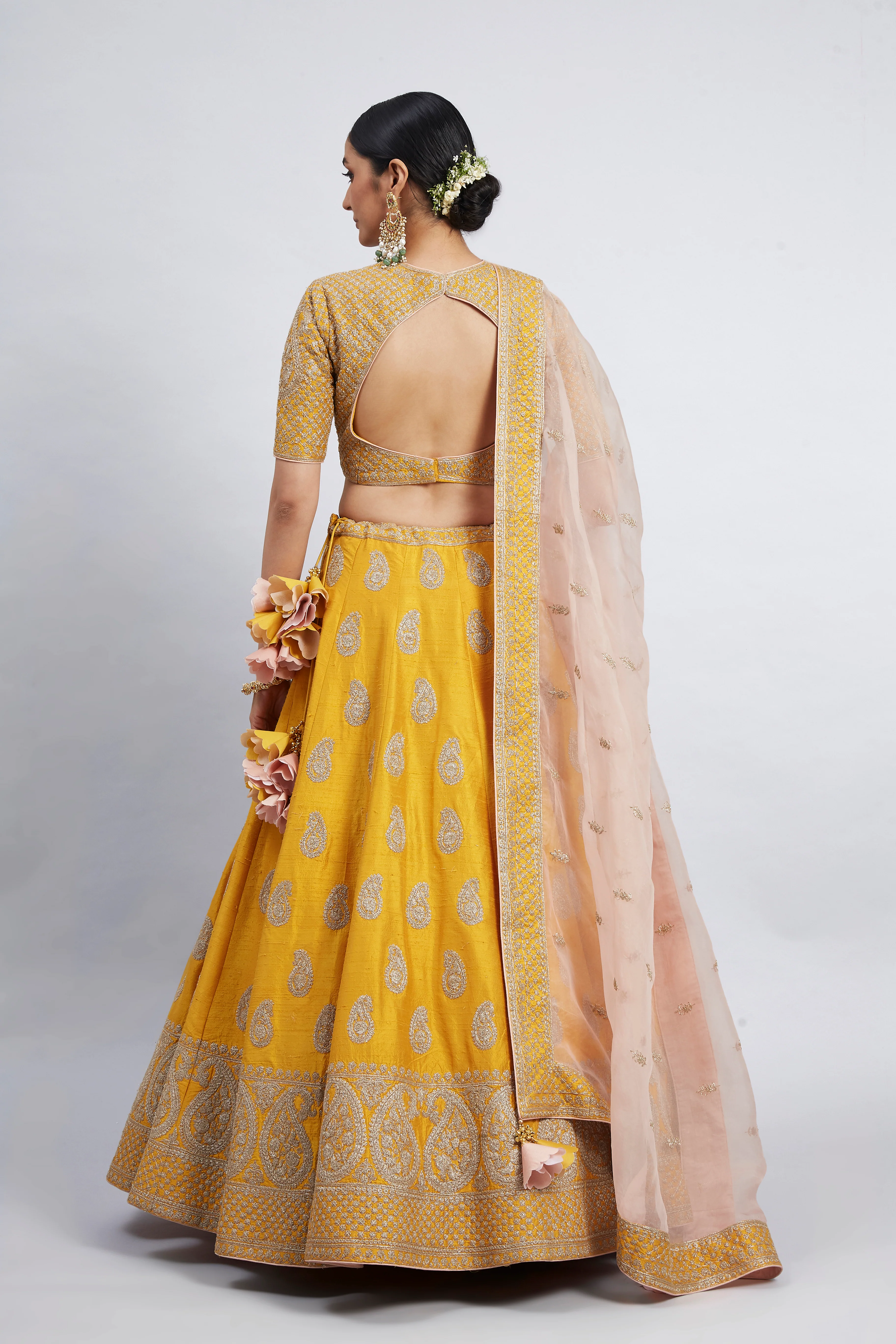 Varisha-Heirloom Mustard Raw Silk Lehenga Set - Image 6