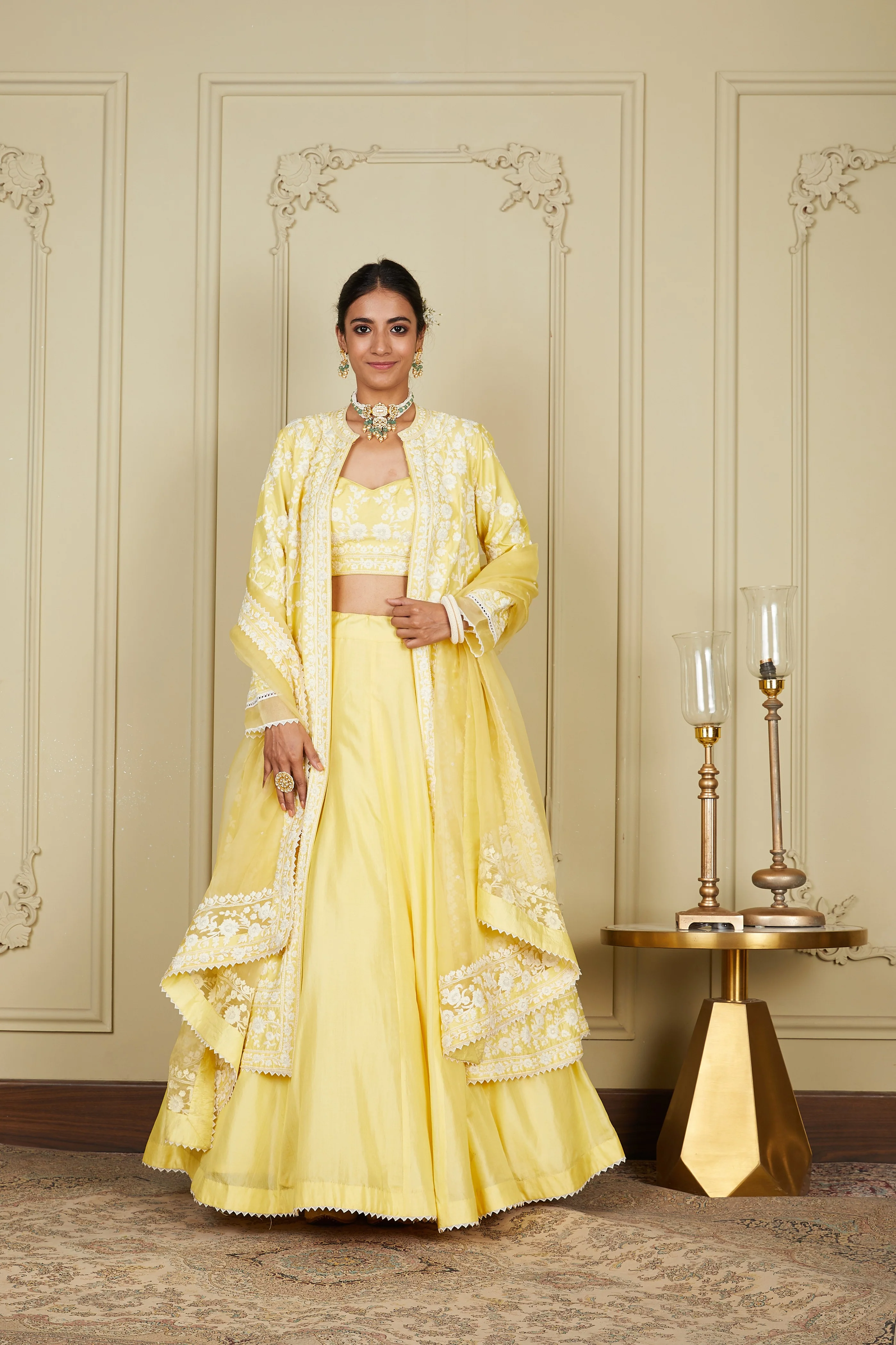 Zahria - Lemon Yellow Jacket, lehenga with blouse and dupatta - Image 10