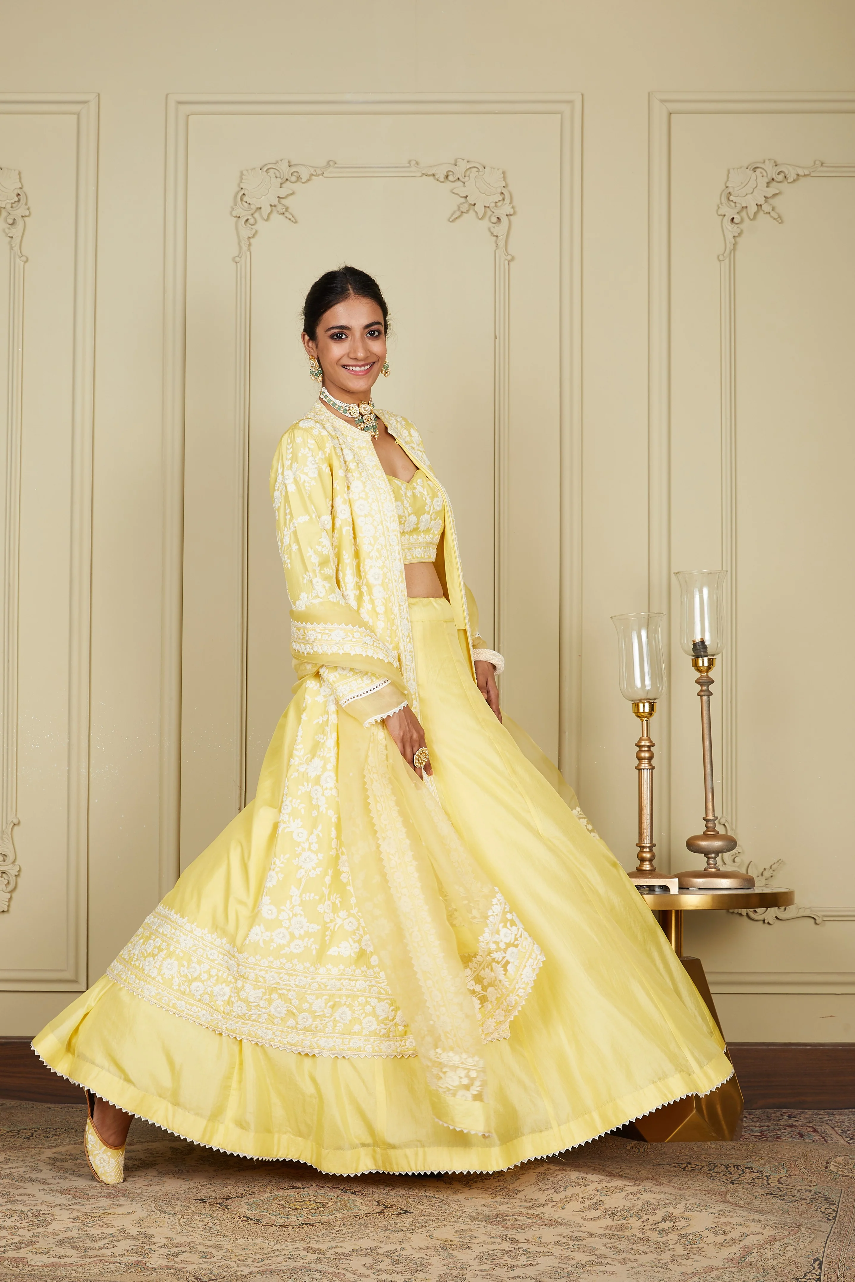 Zahria - Lemon Yellow Jacket, lehenga with blouse and dupatta - Image 12