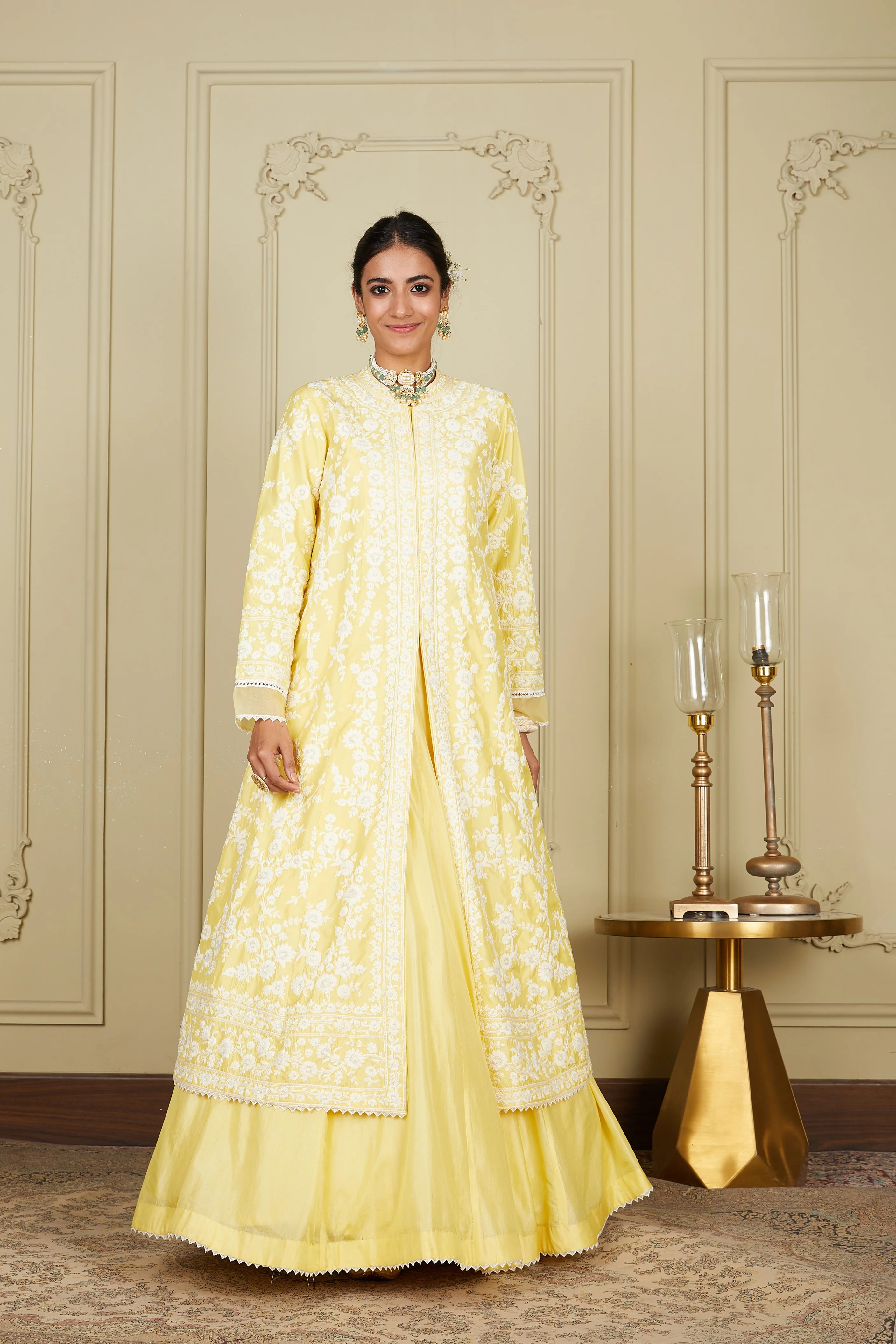Zahria - Lemon Yellow Jacket, lehenga with blouse and dupatta - Image 4