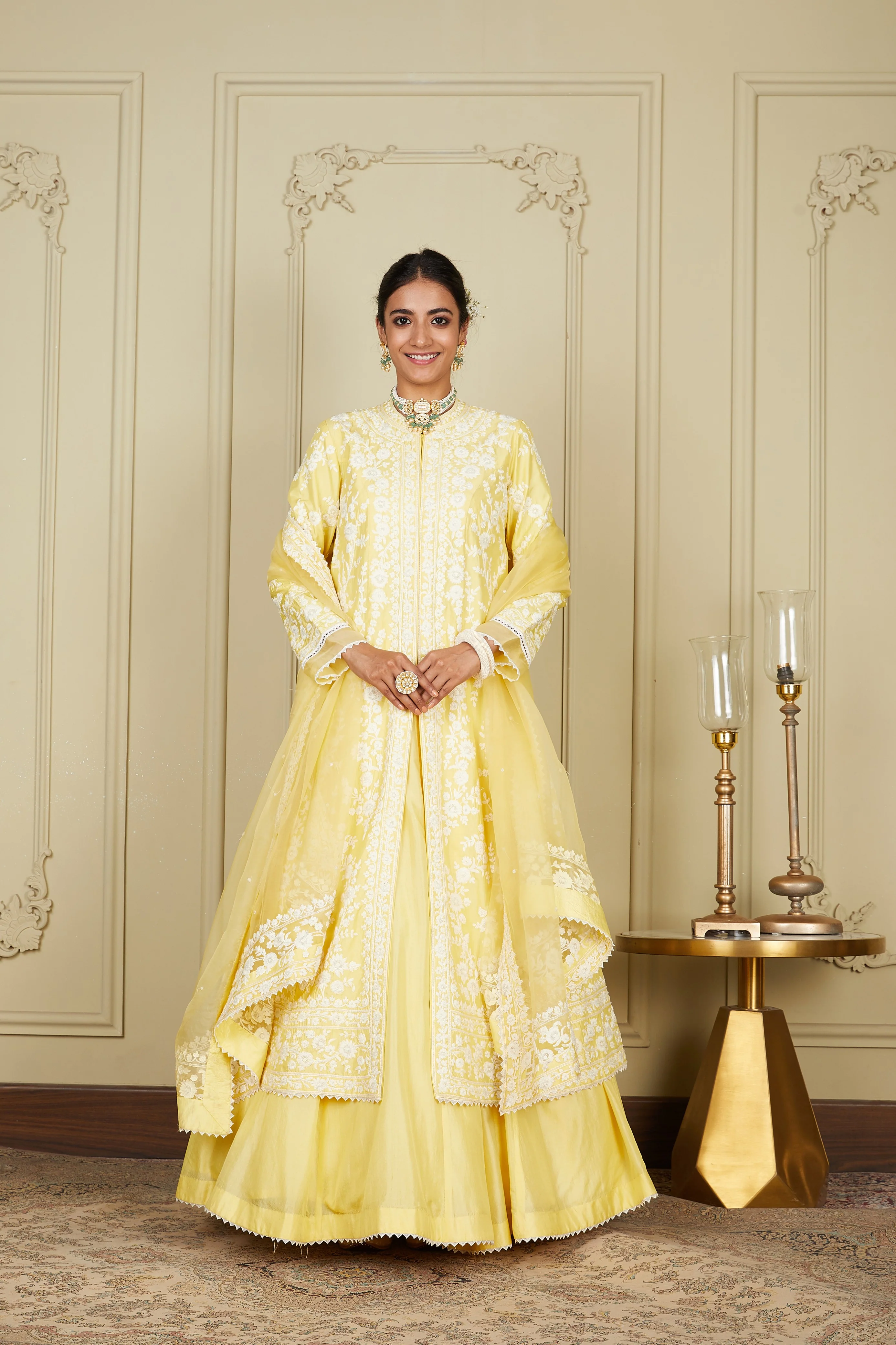 Zahria - Lemon Yellow Jacket, lehenga with blouse and dupatta - Image 5