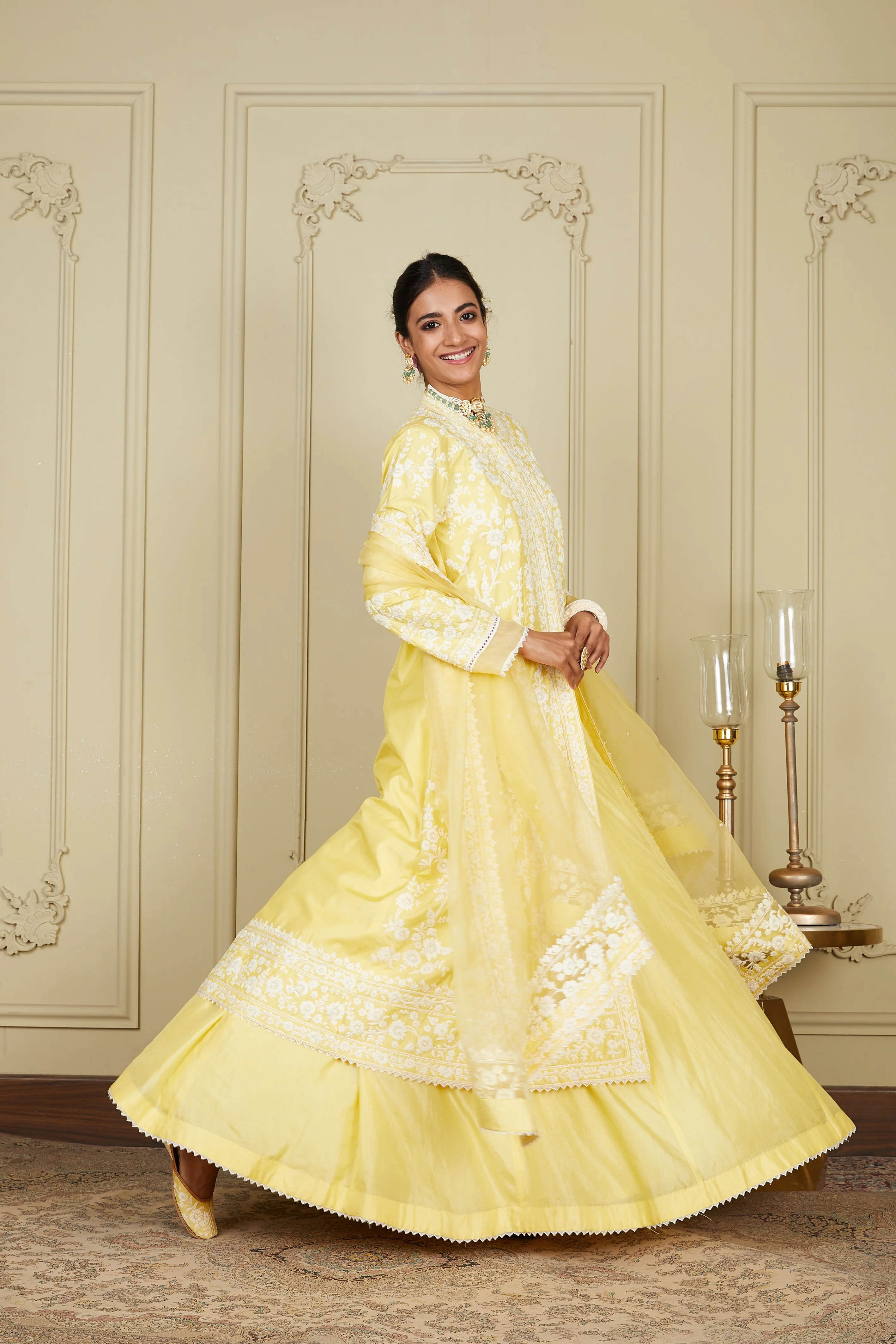 Zahria - Lemon Yellow Jacket, lehenga with blouse and dupatta - Image 6