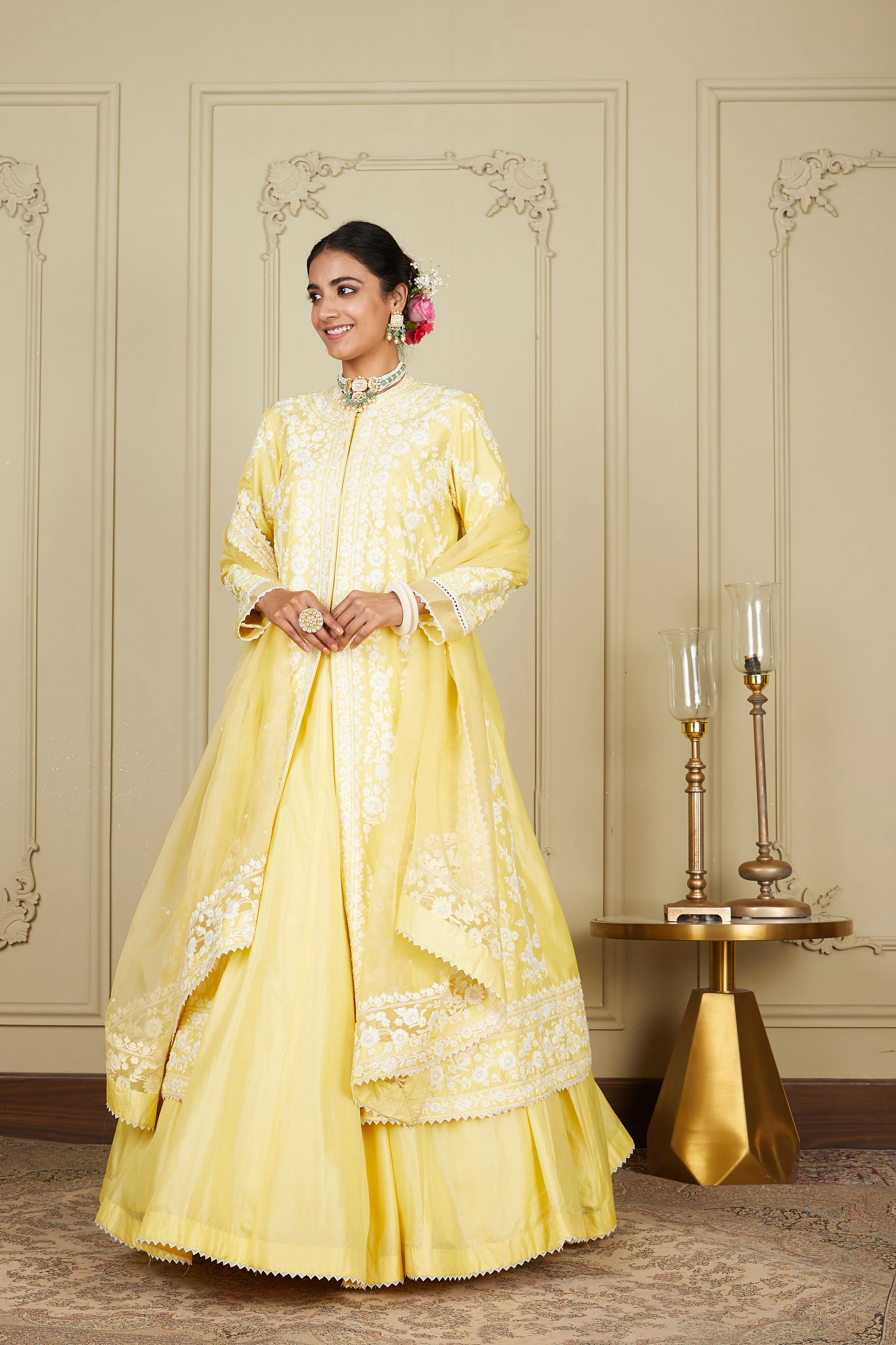Zahria - Lemon Yellow Jacket, lehenga with blouse and dupatta - Image 7