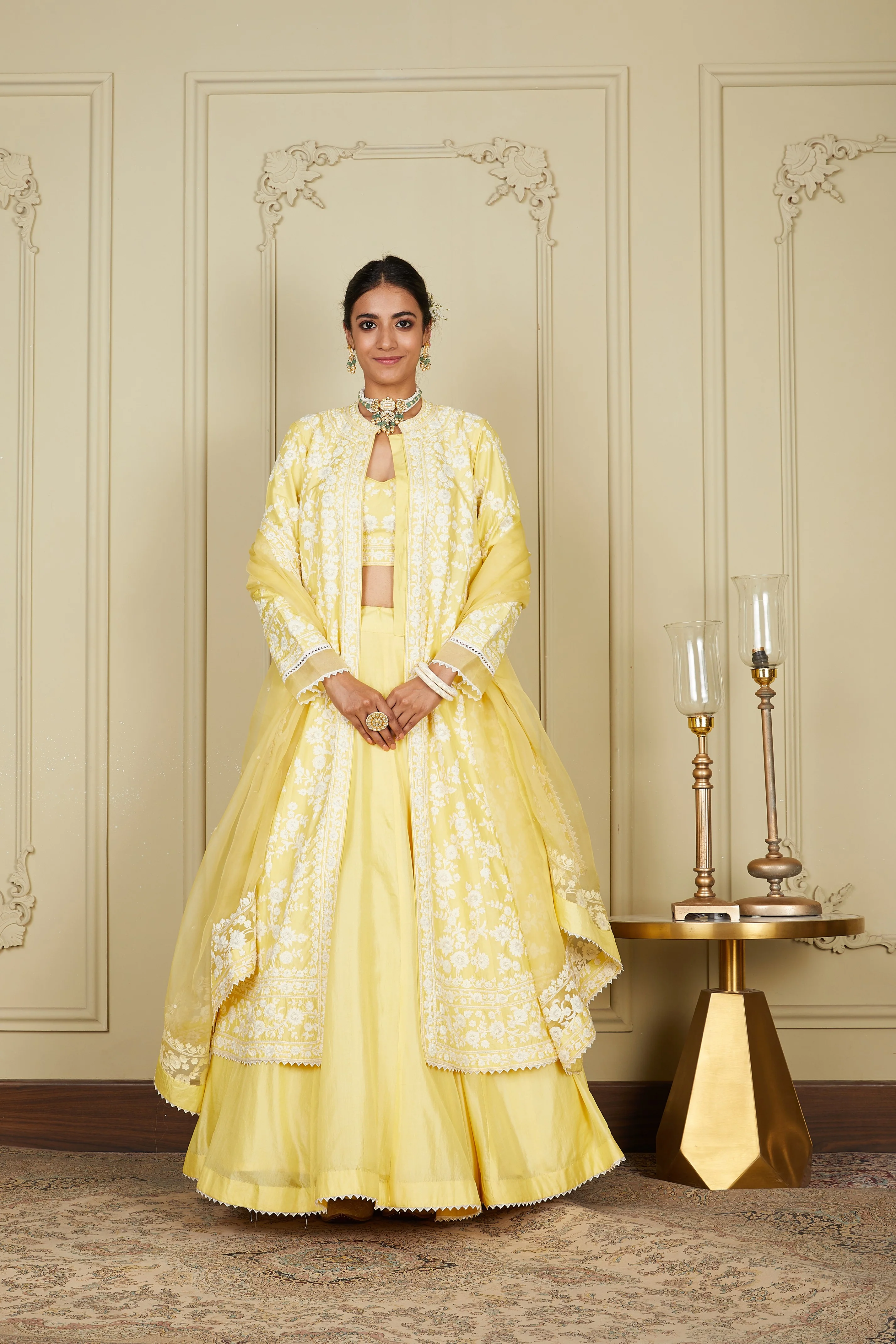 Zahria - Lemon Yellow Jacket, lehenga with blouse and dupatta - Image 8